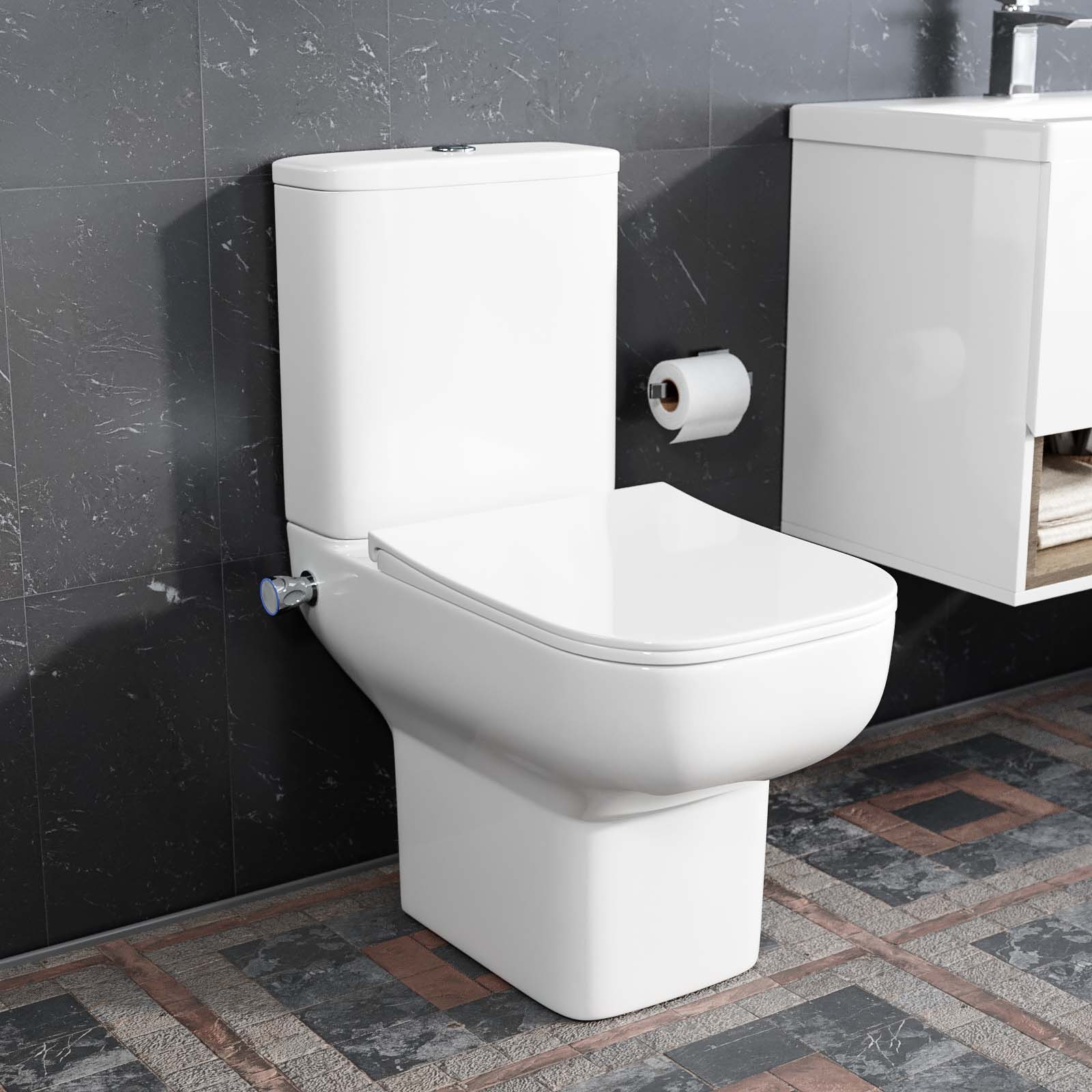 Rimless Square Close Coupled Toilet Without Bidet Nozzle and Valve