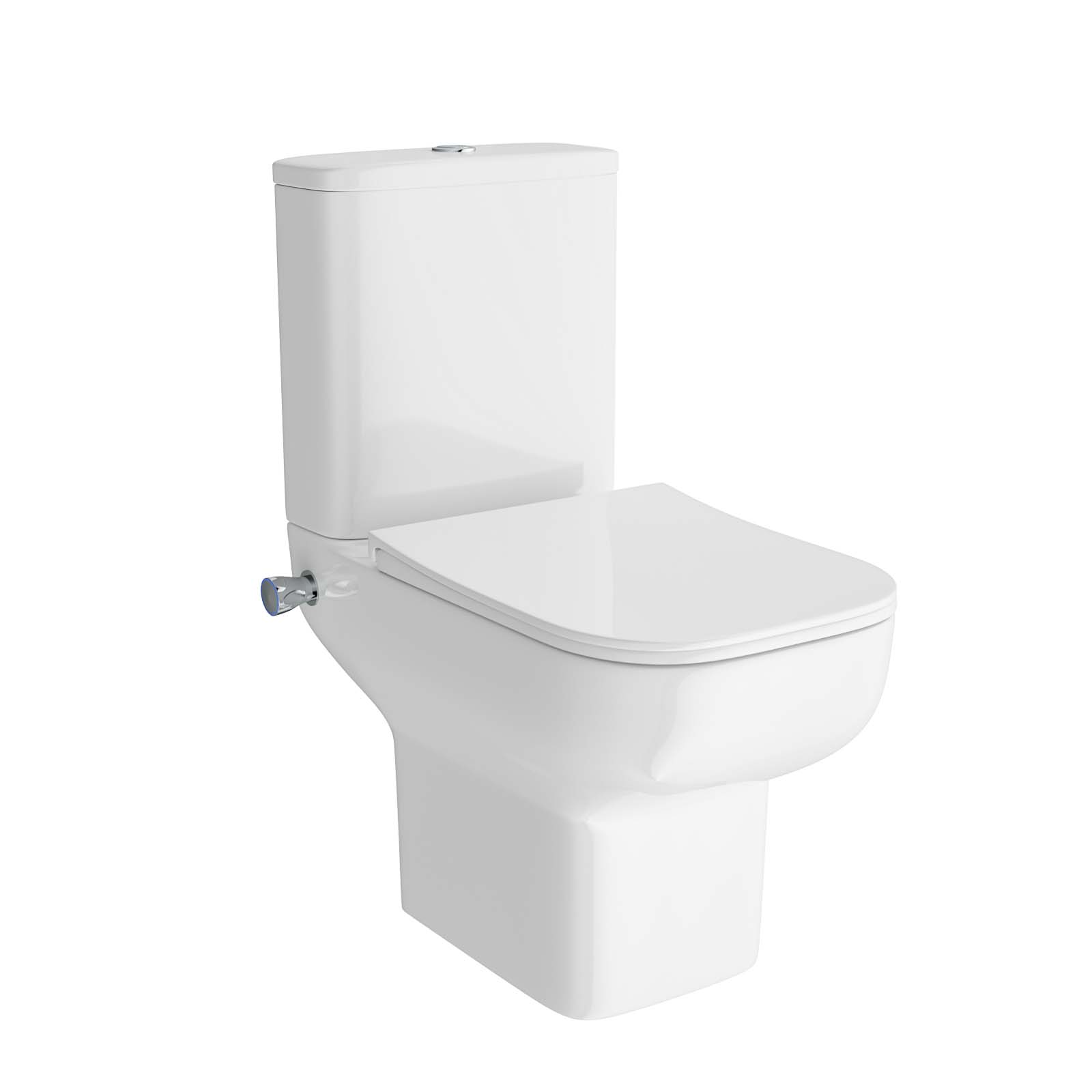 Rimless Square Close Coupled Toilet Pan with Integrated Bidet
