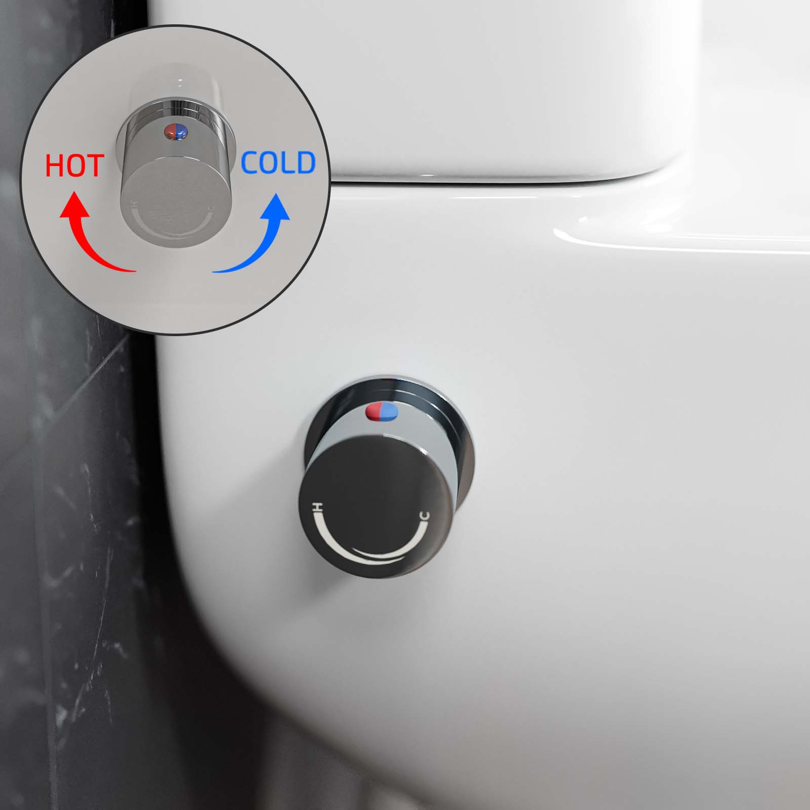 Rimless Square Close Coupled Toilet Pan with Integrated Hot Cold Bidet