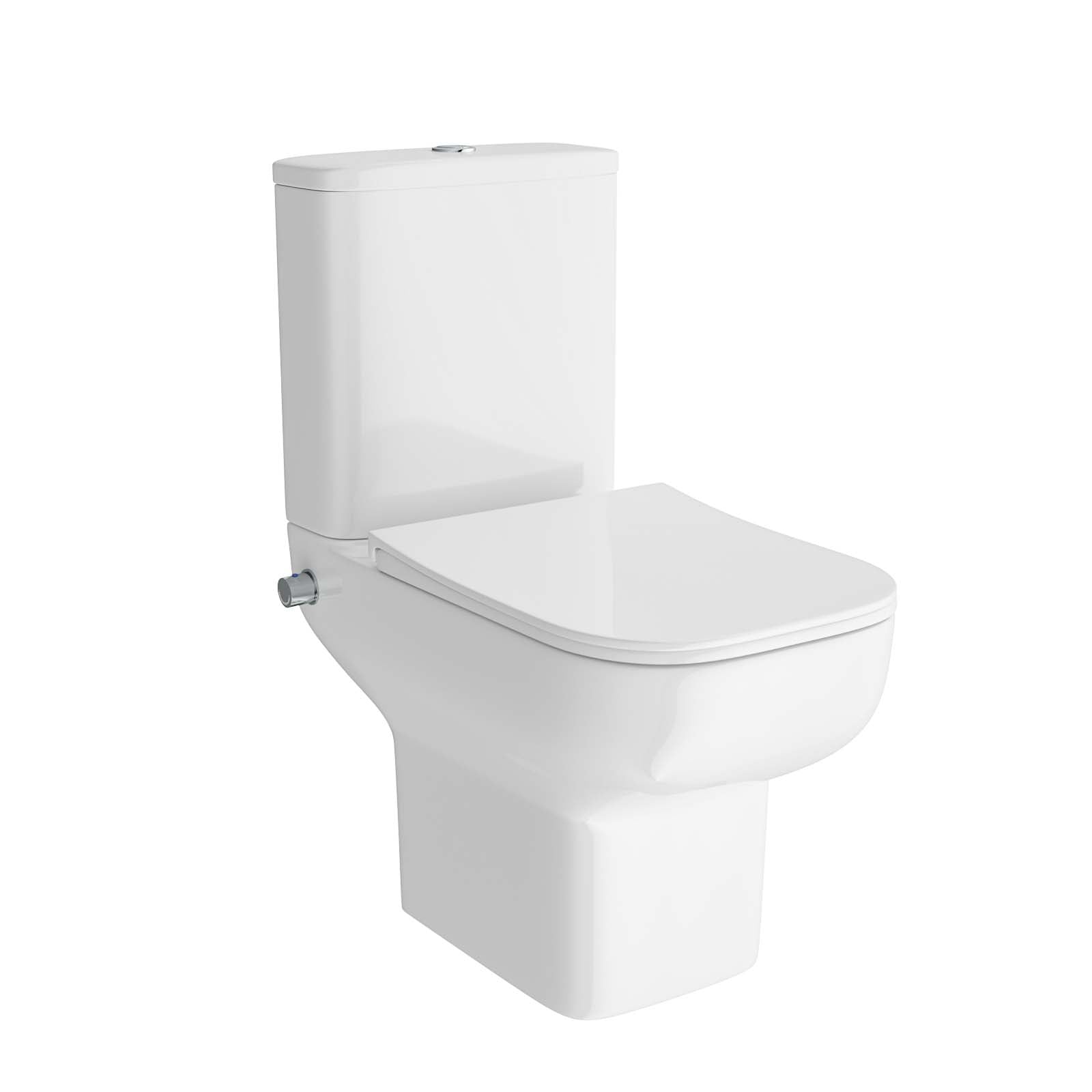 Rimless Square Close Coupled Toilet Pan with Integrated Hot Cold Bidet