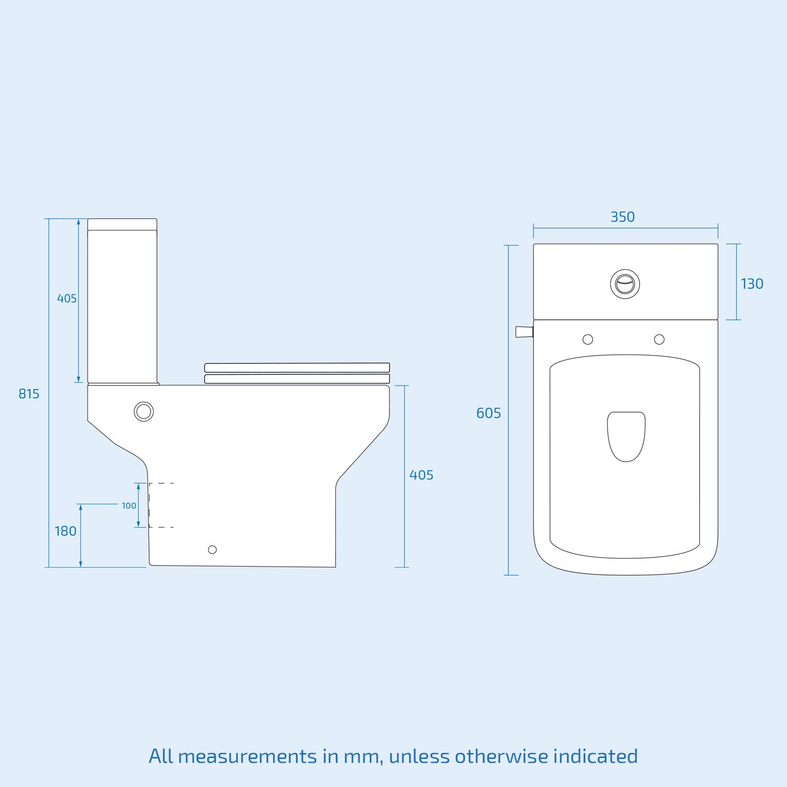 Rimless Square Close Coupled Toilet Pan with Integrated Bidet