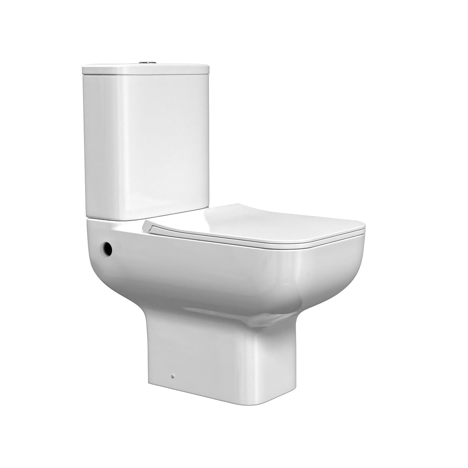 Square Rimless Close Coupled Toilet Pan without Bidet Nozzle and Valve