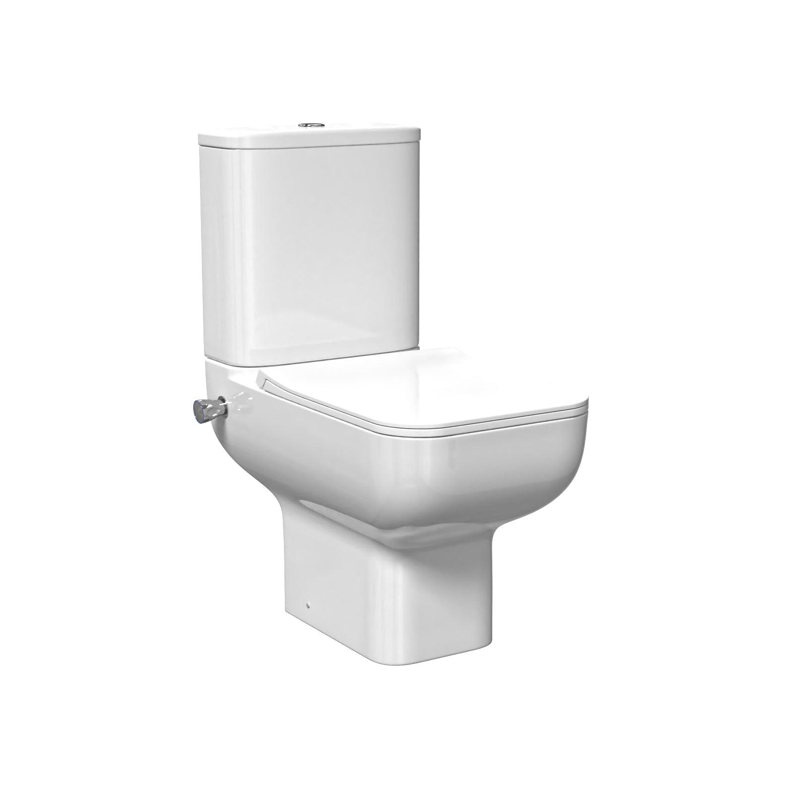 Square Rimless Close Coupled Toilet Pan with Integrated Bidet