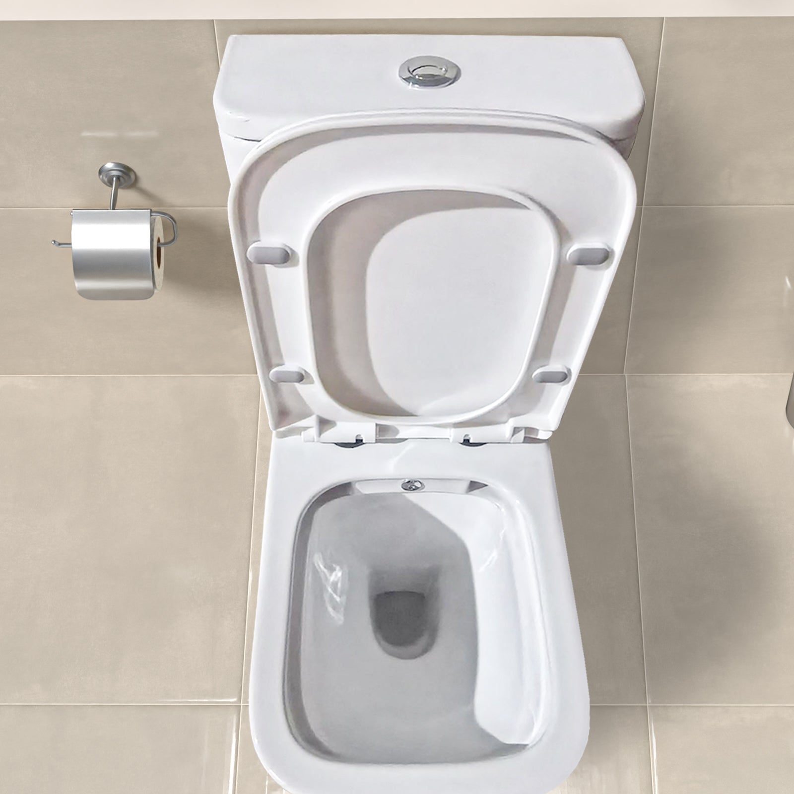 Square Rimless Close Coupled Toilet Pan with Integrated Hot Cold Bidet