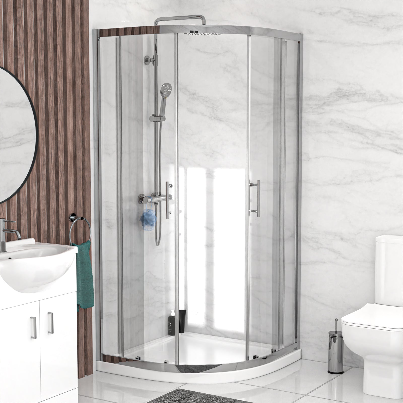 Ellen Rimless Toilet, Vanity, 900mm Quadrant Shower Enclosure with Tray