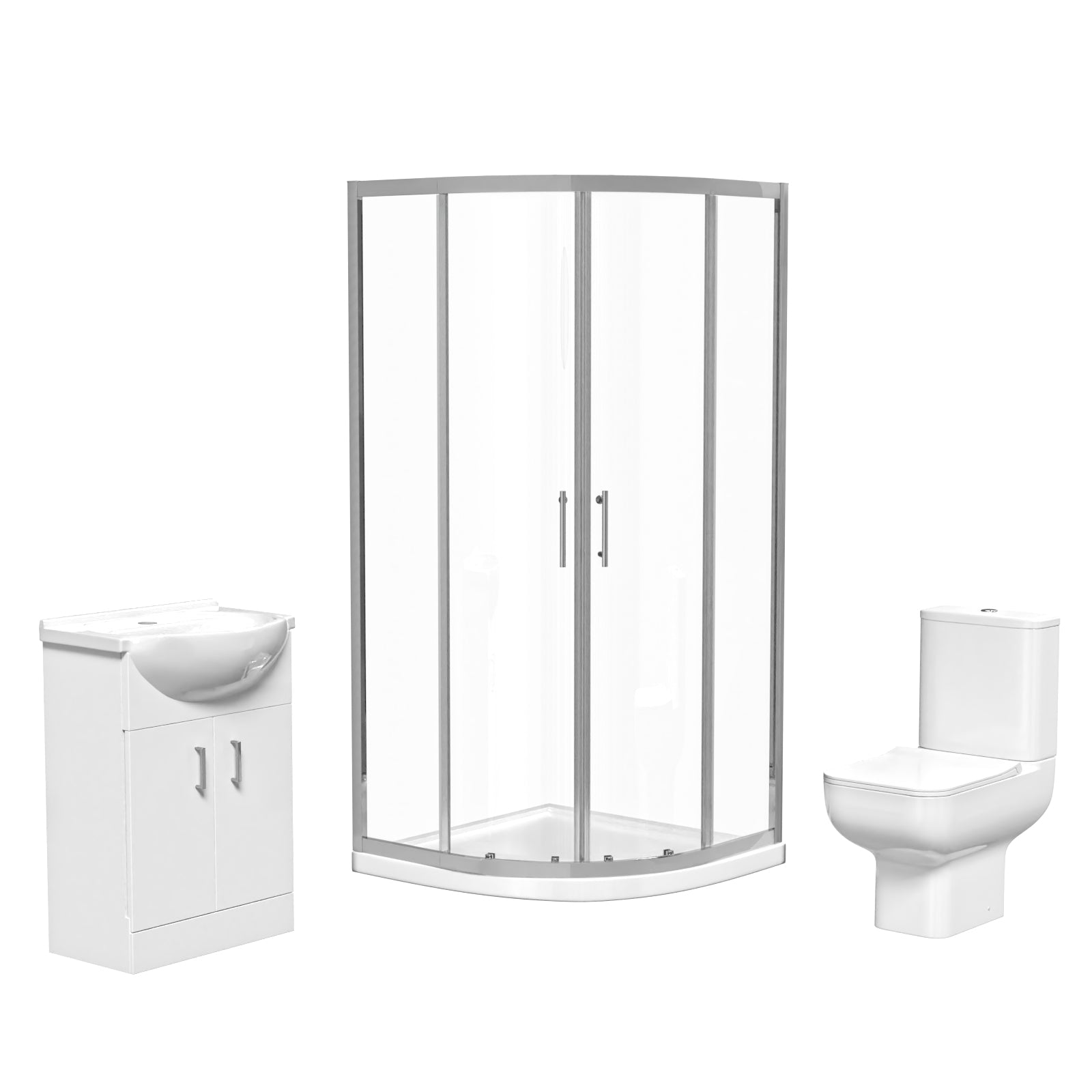 Ellen Rimless Toilet, Vanity, 900mm Quadrant Shower Enclosure with Tray