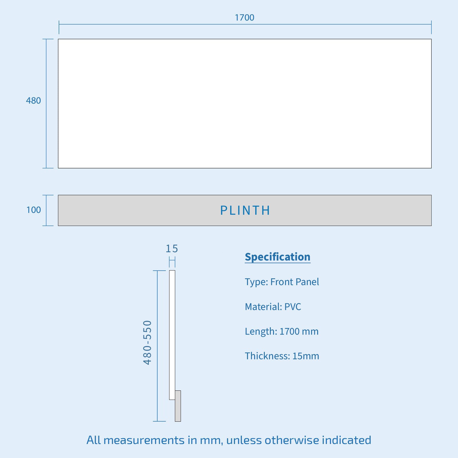 White PVC 1700 x 700mm Water Proof Front and End Bath Panels