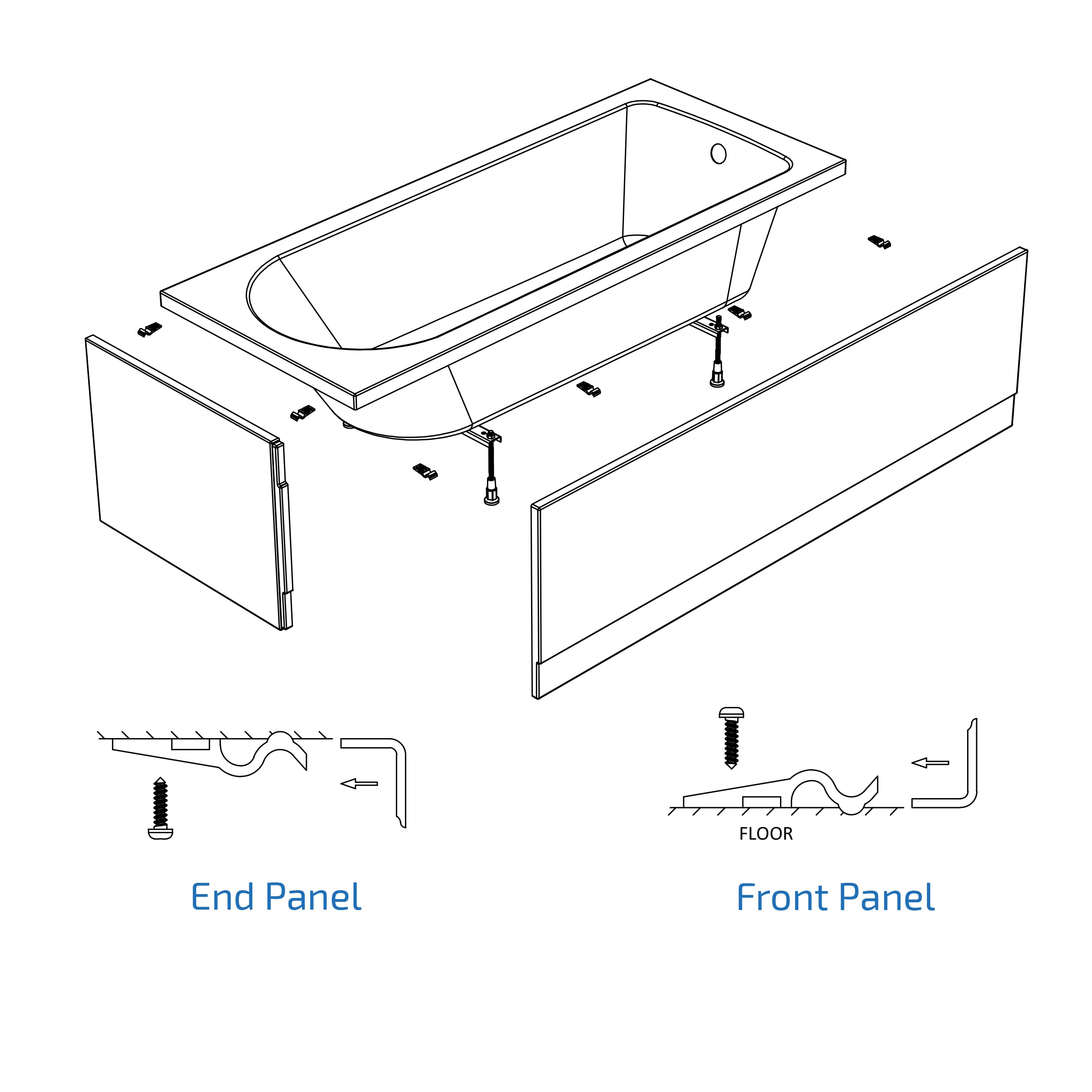 Bathroom Accessories Bath Panel Clips x 6 and Screws