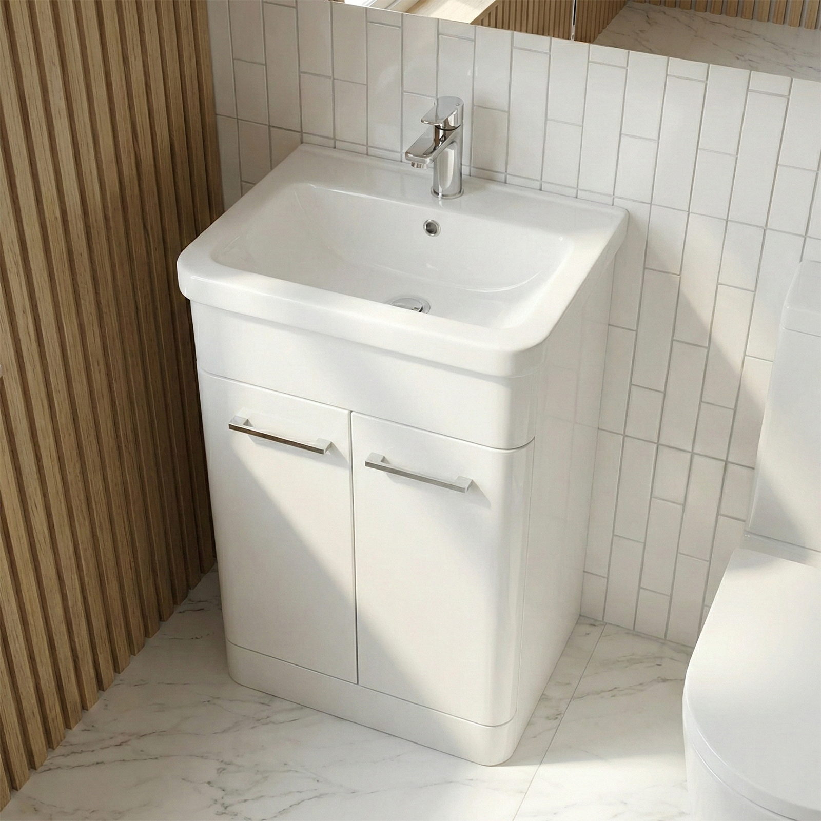 Afern Cloakroom 500mm White Freestanding Vanity Basin Unit & Close Coupled Toilet with Soft Close Seat