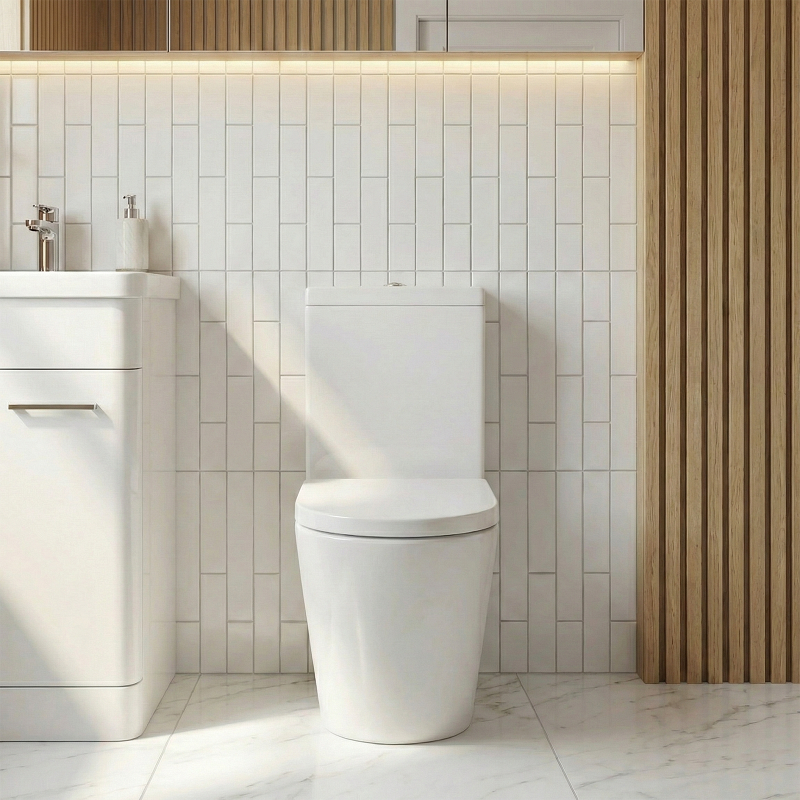 Afern Cloakroom 500mm White Freestanding Vanity Basin Unit & Close Coupled Toilet with Soft Close Seat