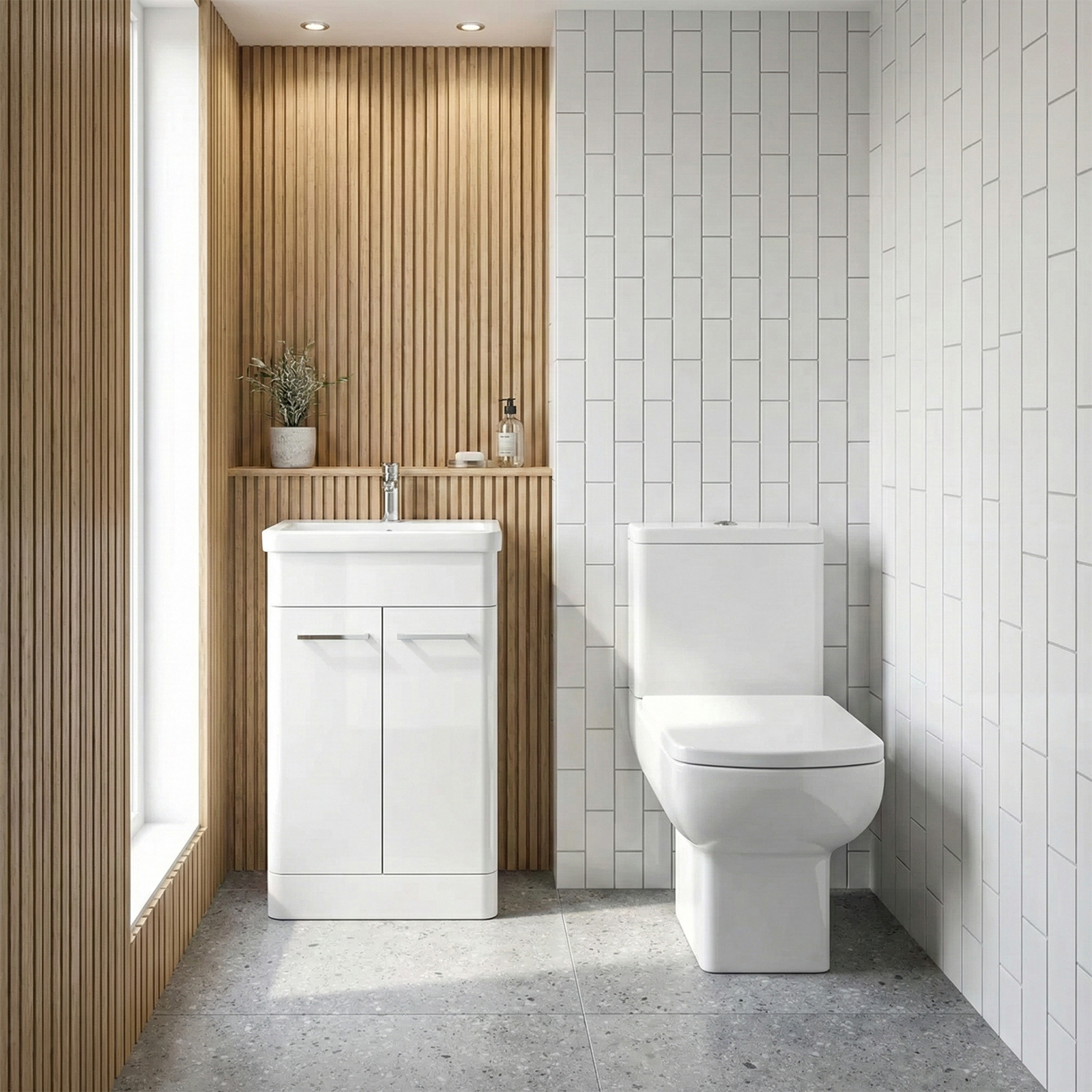 Afern Cloakroom 500mm White Freestanding Vanity Basin Unit & Close Coupled Toilet with Soft Close Seat