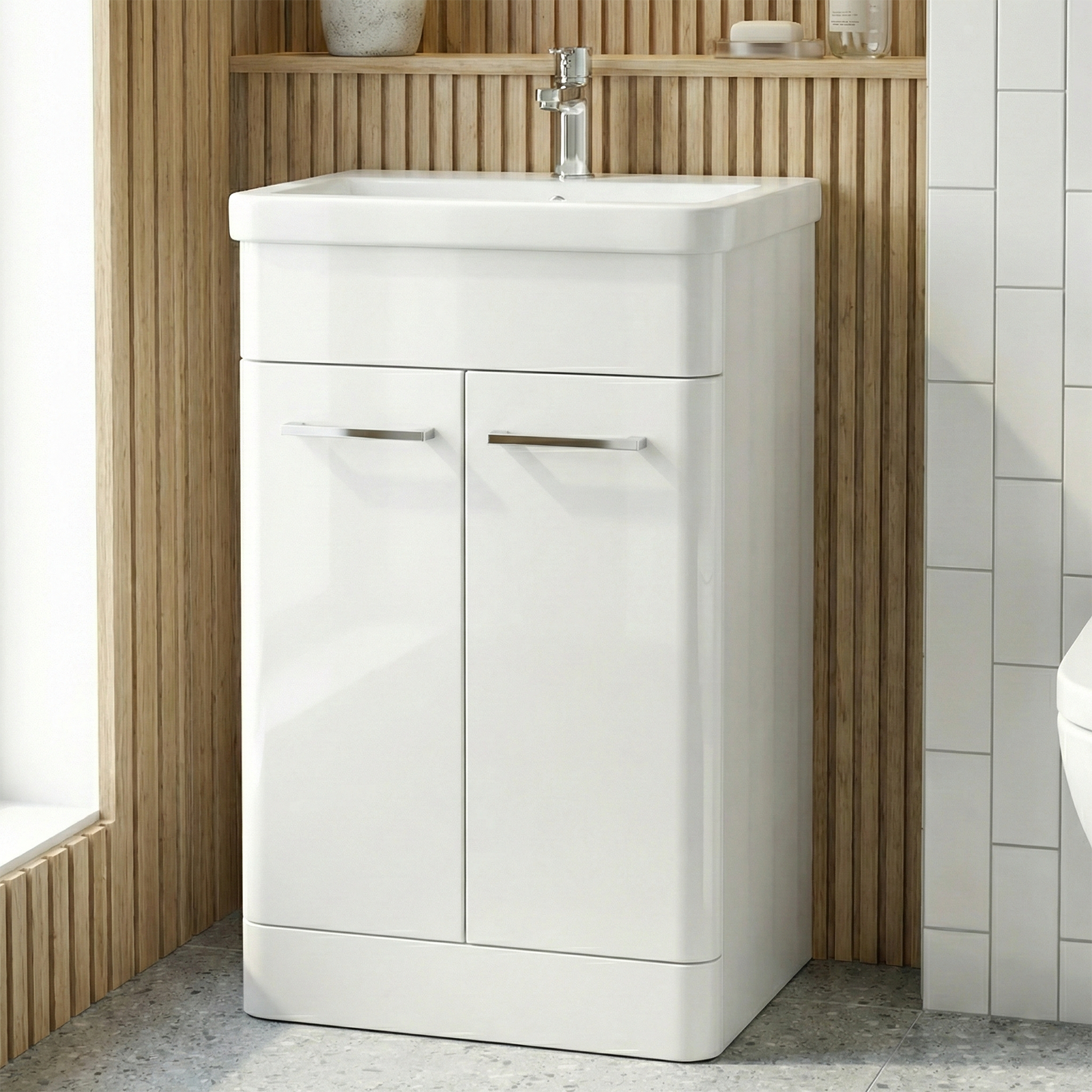 Afern Cloakroom 500mm White Freestanding Vanity Basin Unit & Close Coupled Toilet with Soft Close Seat