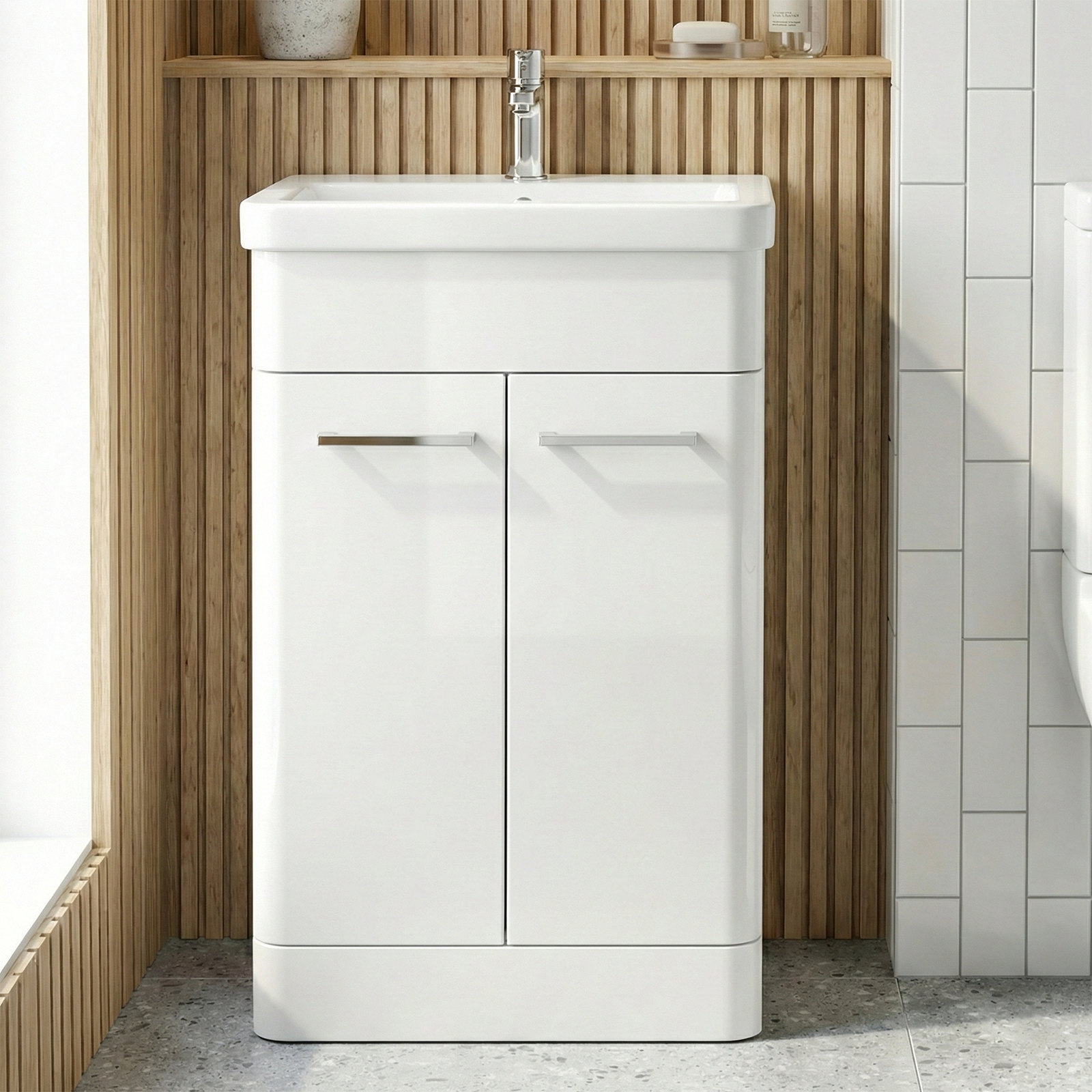 Afern Cloakroom 500mm White Freestanding Vanity Basin Unit & Close Coupled Toilet with Soft Close Seat