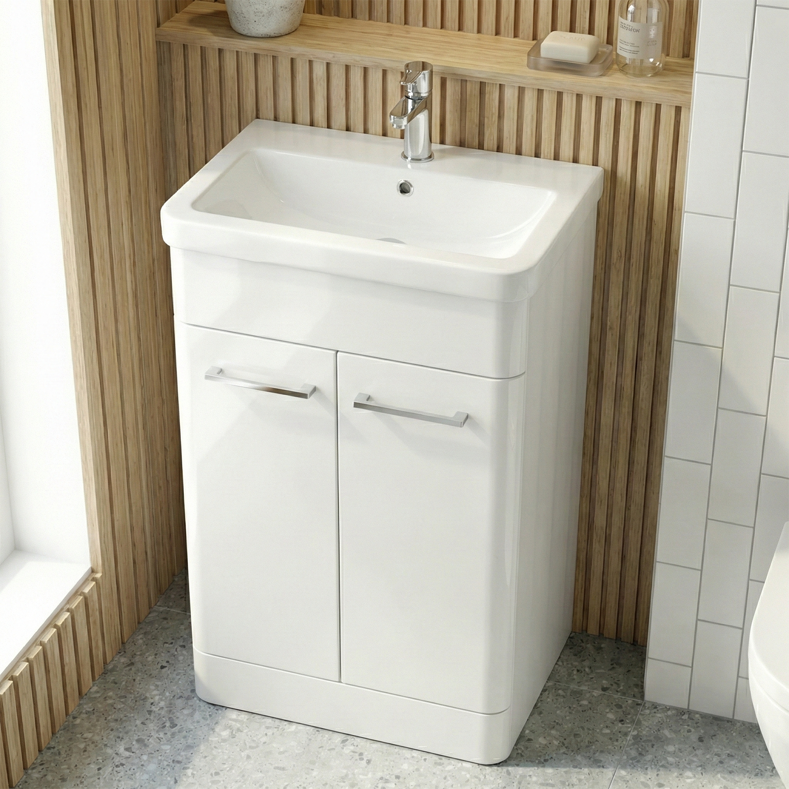 Afern Cloakroom 500mm White Freestanding Vanity Basin Unit & Close Coupled Toilet with Soft Close Seat