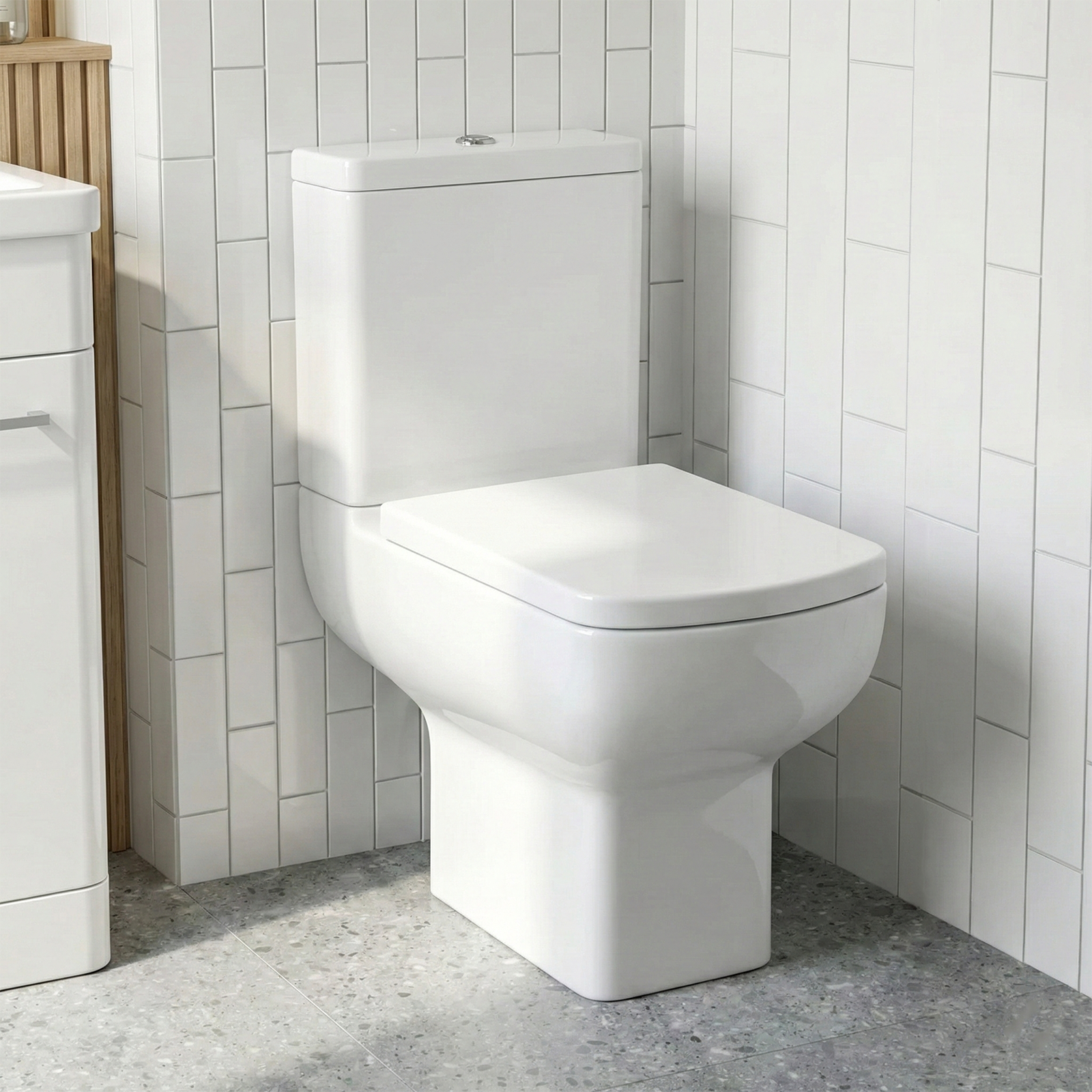 Afern Cloakroom 500mm White Freestanding Vanity Basin Unit & Close Coupled Toilet with Soft Close Seat