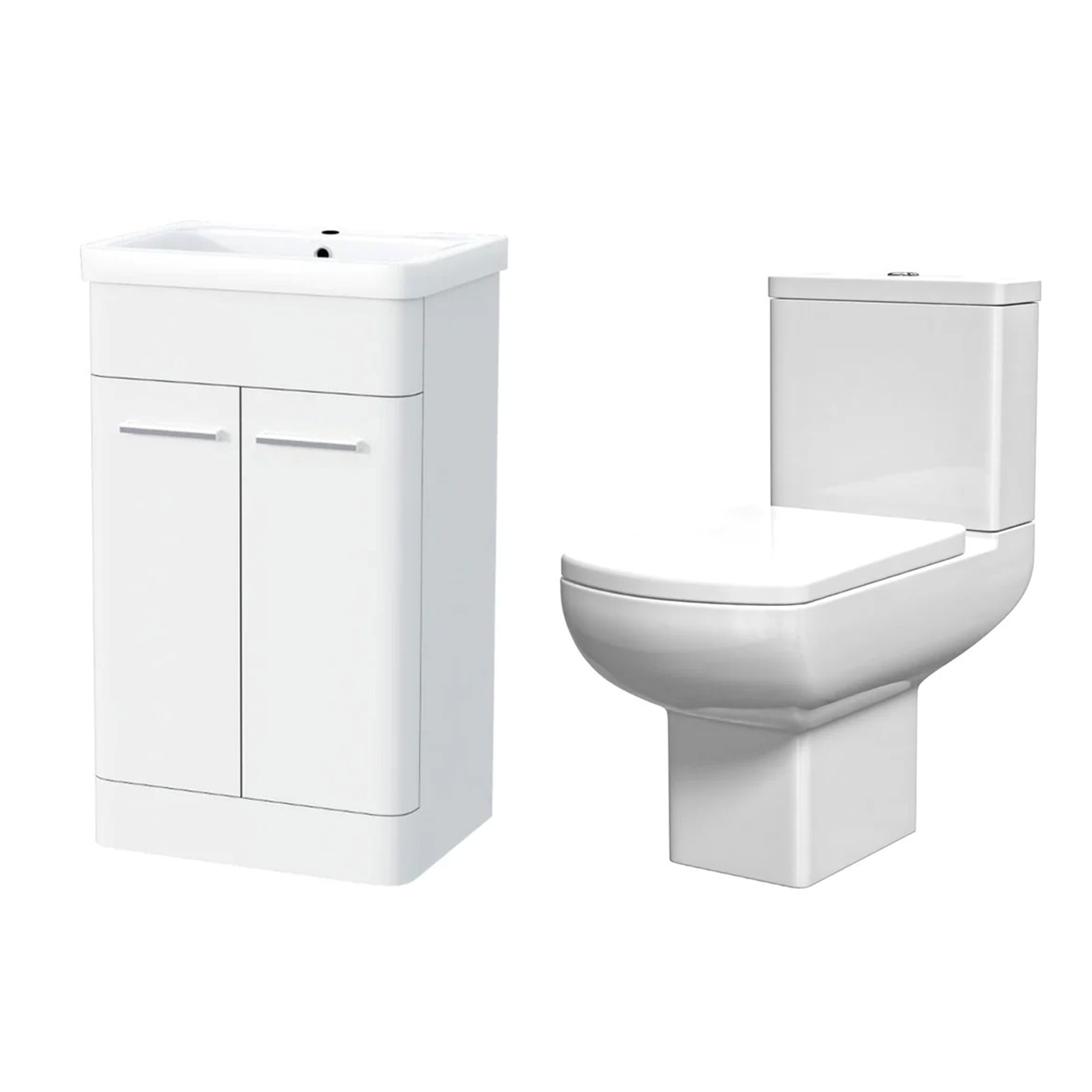 Afern Cloakroom 500mm White Freestanding Vanity Basin Unit & Close Coupled Toilet with Soft Close Seat