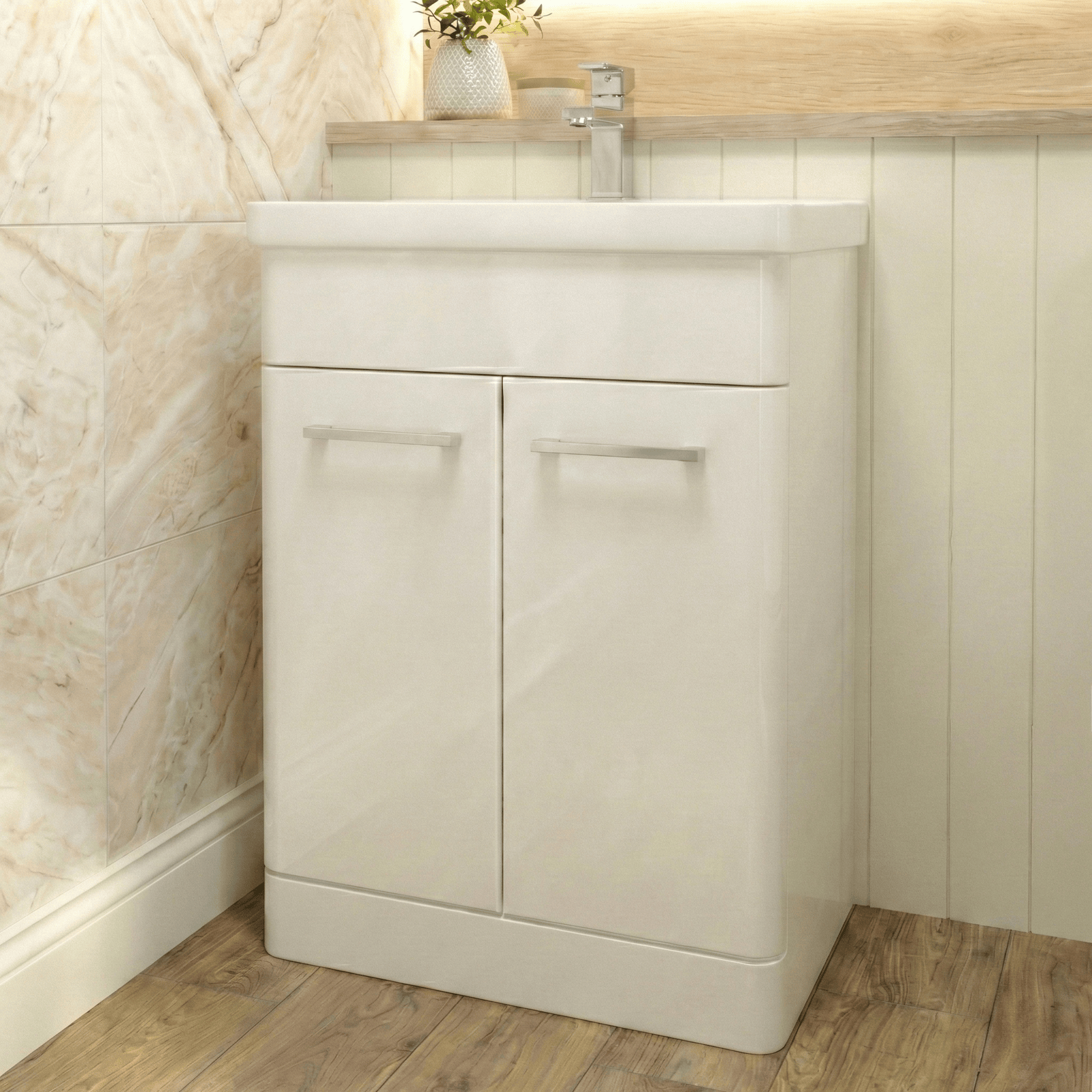 Afern Cloakroom 500mm Gloss White Cloakroom Floorstanding Vanity & Close Coupled Toilet with Soft Close Seat