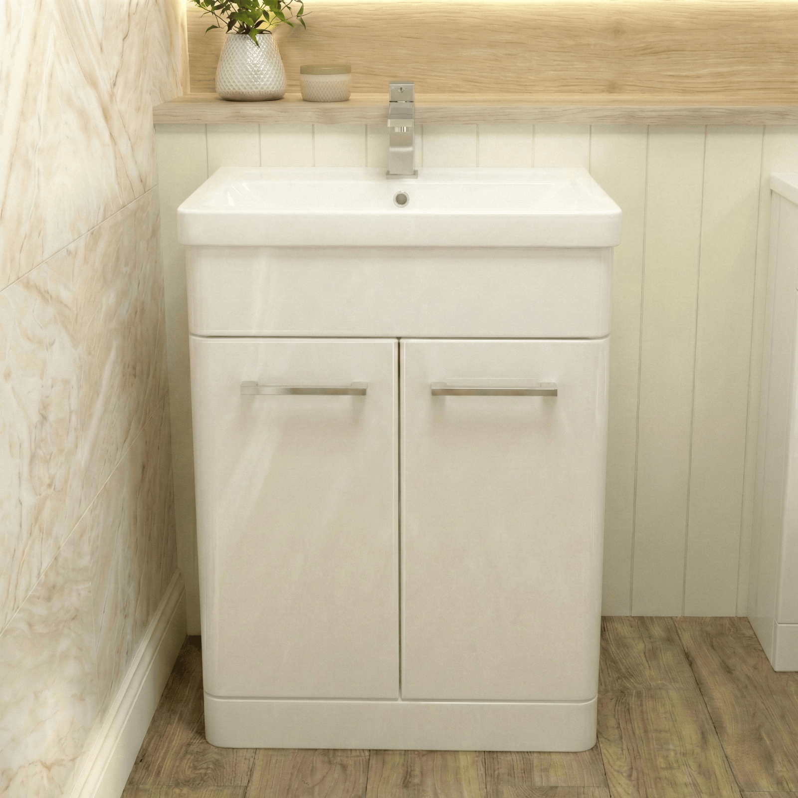 Afern Cloakroom 500mm Gloss White Cloakroom Floorstanding Vanity & Close Coupled Toilet with Soft Close Seat