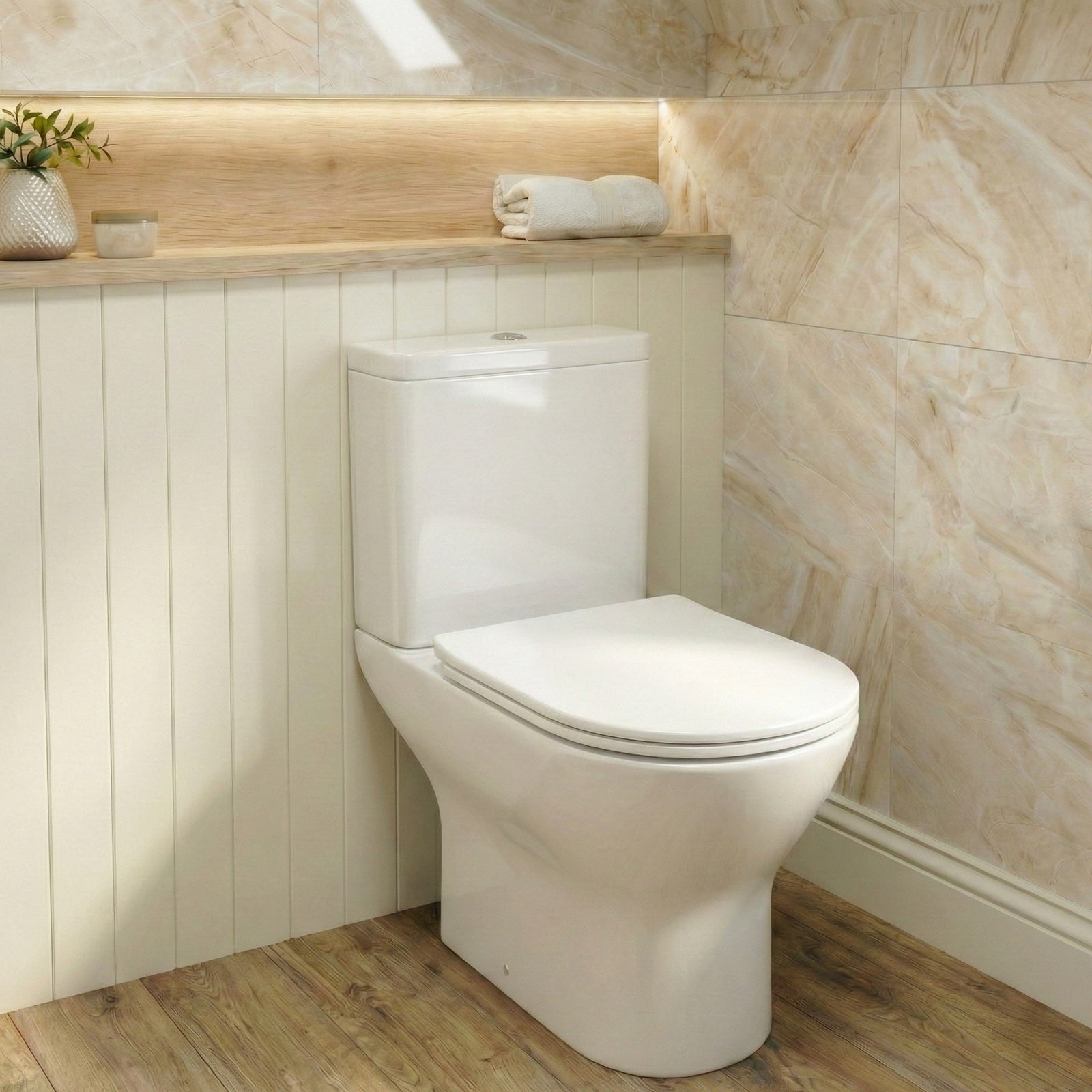 Afern Cloakroom 500mm Gloss White Cloakroom Floorstanding Vanity & Close Coupled Toilet with Soft Close Seat