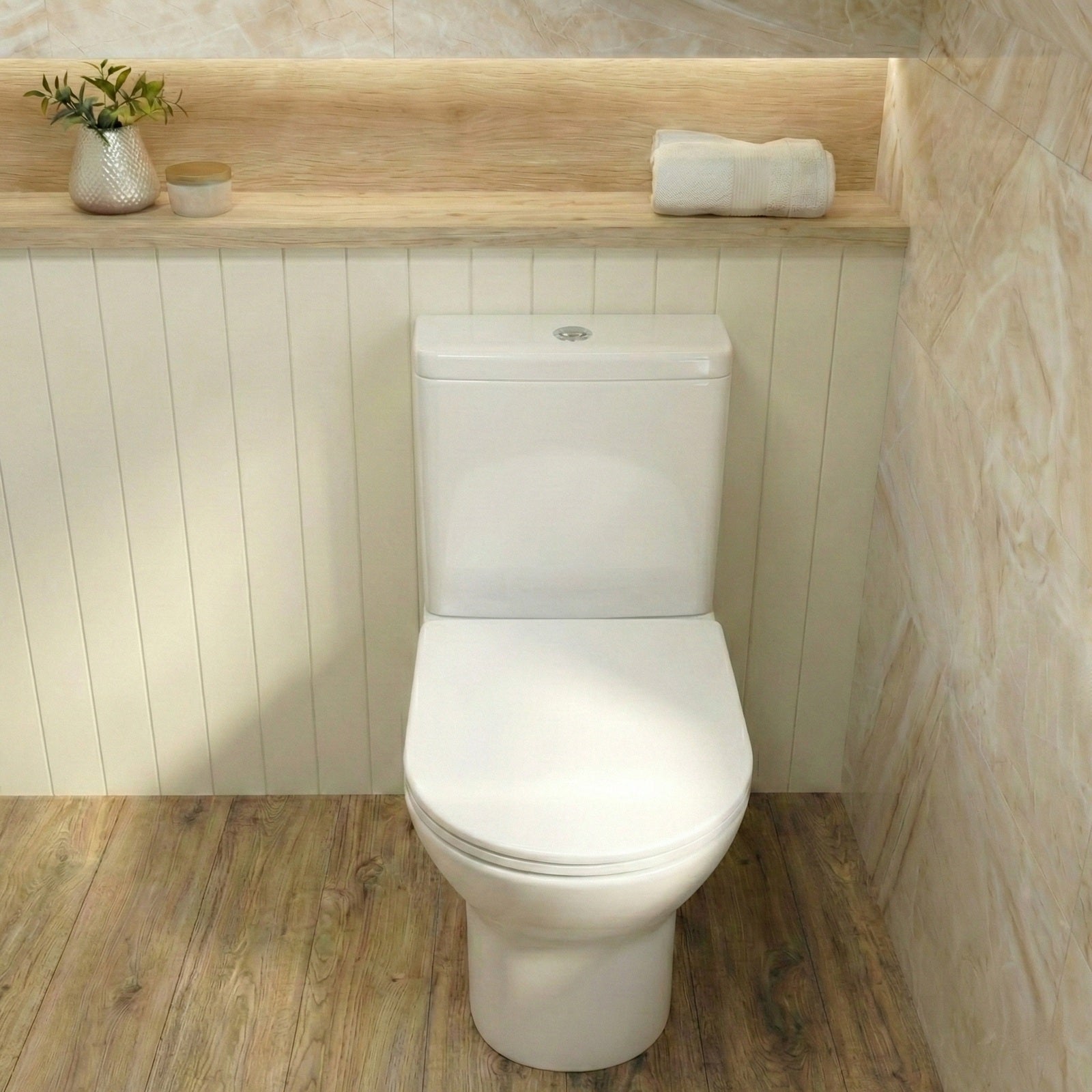 Afern Cloakroom 500mm Gloss White Cloakroom Floorstanding Vanity & Close Coupled Toilet with Soft Close Seat