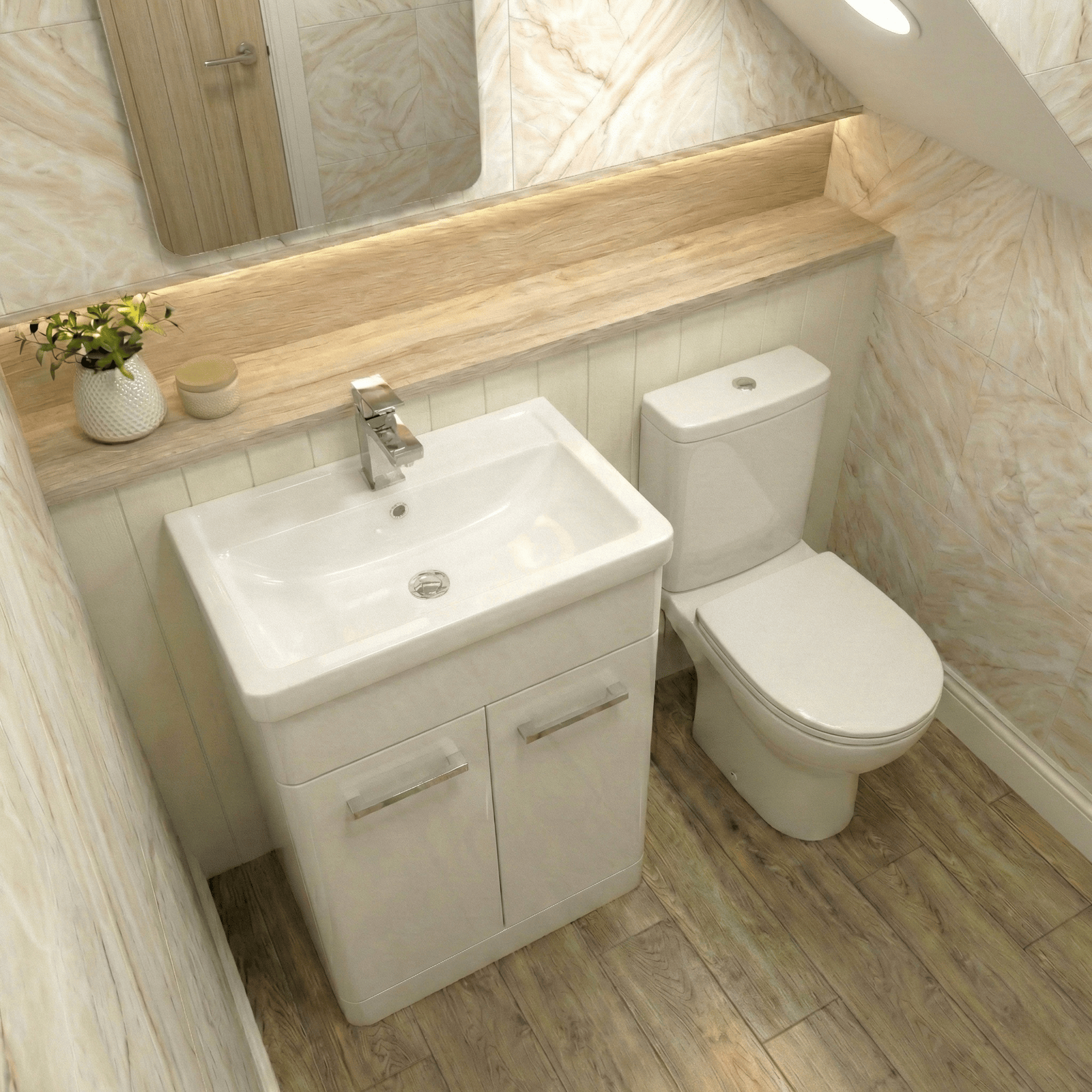 Afern Cloakroom 500mm Gloss White Cloakroom Floorstanding Vanity & Close Coupled Toilet with Soft Close Seat