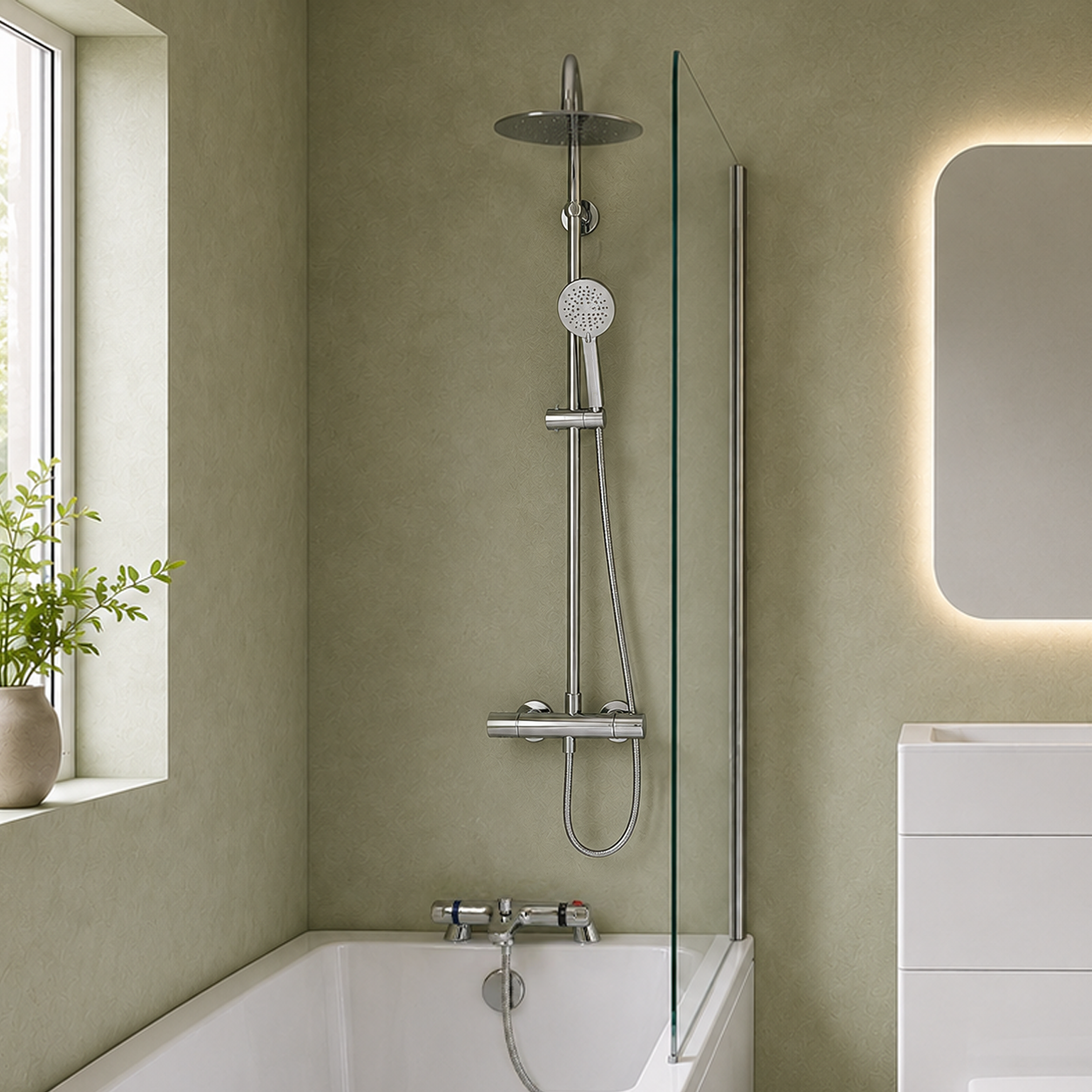 Small Bathroom Suite - Eslo 500mm WC & Basin 2 in 1 Toilet & 1500mm L-Shaped Shower Bath with Front Panel
