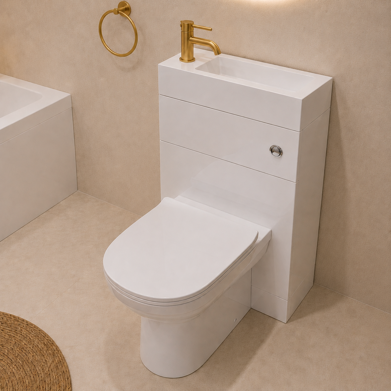 Small Bathroom Suite - Eslo 500mm WC & Basin 2 in 1 Toilet & 1500mm Single Ended Bath