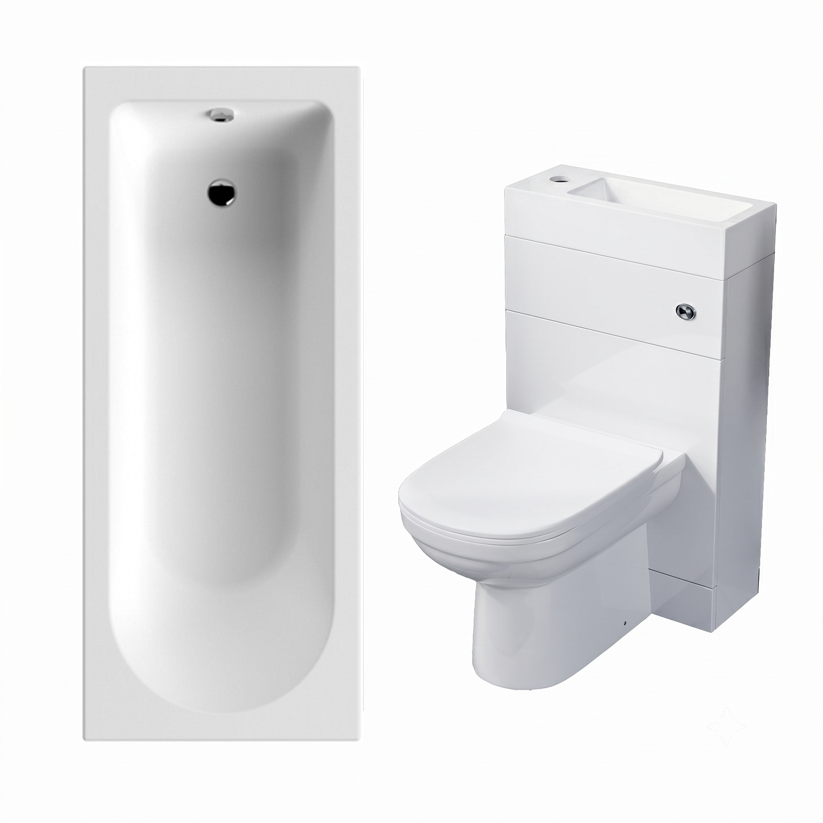 Small Bathroom Suite - Eslo 500mm WC & Basin 2 in 1 Toilet & 1500mm Single Ended Bath