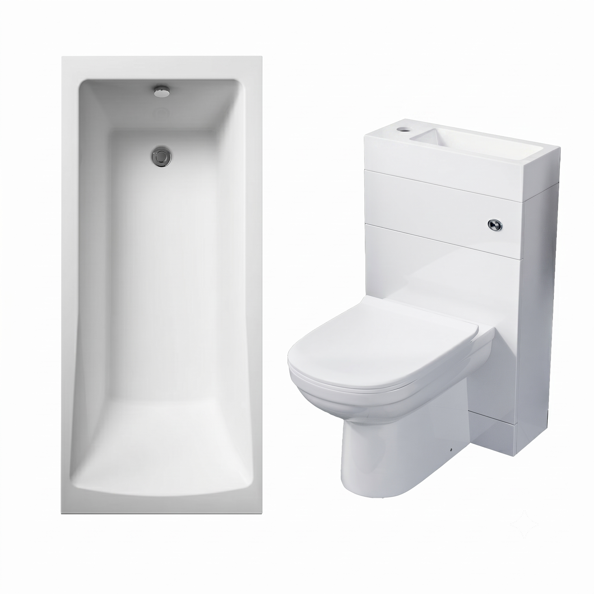 Small Bathroom Suite - Eslo 500mm 2 in 1 WC Toilet Basin & 1400mm Square Single Ended Bath