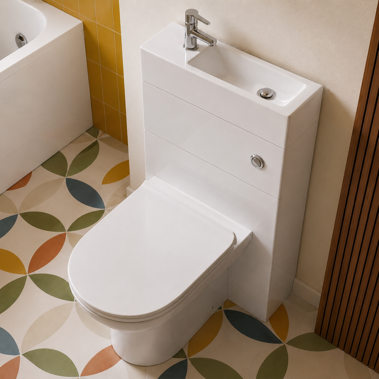 Small Bathroom Suite - Eslo 500mm 2 in 1 WC Toilet Basin & 1500mm Steel Enamel Bath with Handles