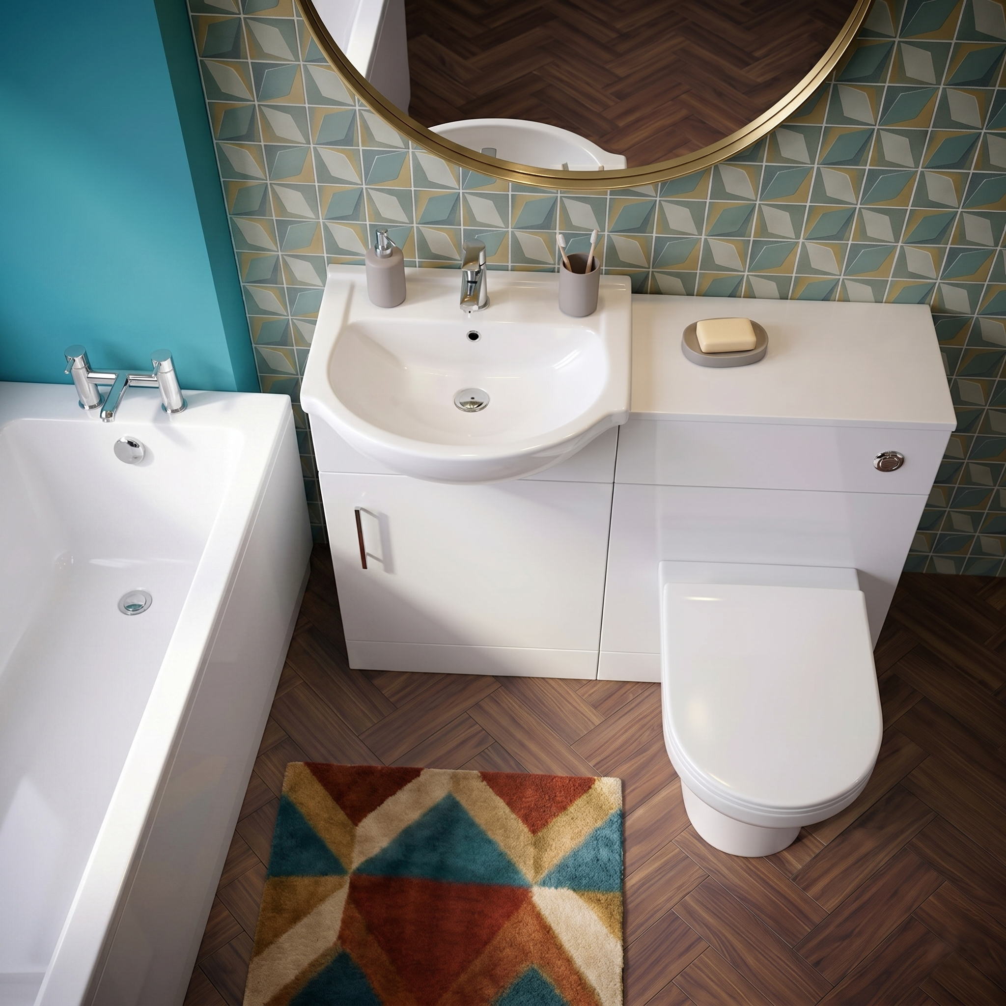 Small Bathroom Suite - Ellen Vanity Set with WC Unit, Back To Wall Toilet & 1400mm Bath
