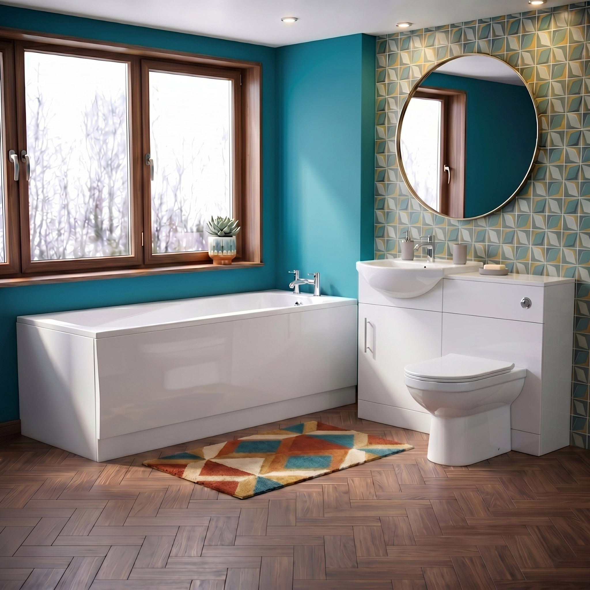 Small Bathroom Suite - Ellen Vanity Set with WC Unit, Back To Wall Toilet & 1400mm Bath