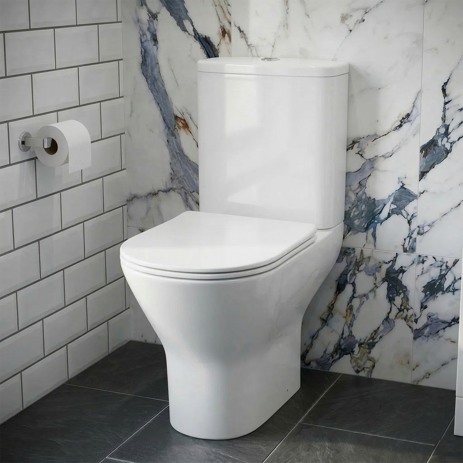 Ellen Cloakroom 450mm White Gloss Cloakroom Floorstanding Vanity Basin Unit & Close Coupled Toilet with Soft Close Seat