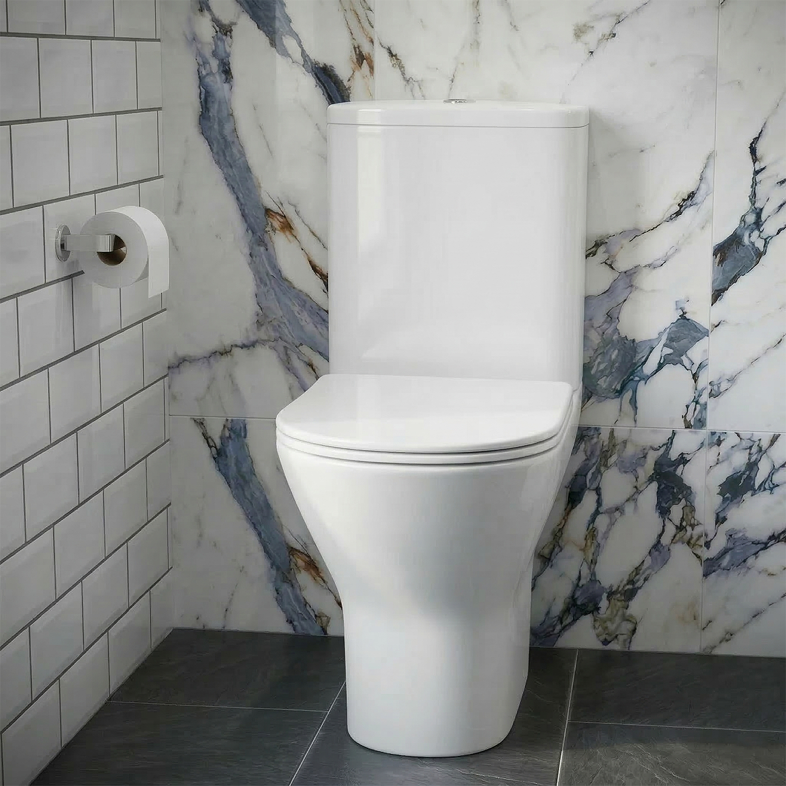 Ellen Cloakroom 450mm White Gloss Cloakroom Floorstanding Vanity Basin Unit & Close Coupled Toilet with Soft Close Seat