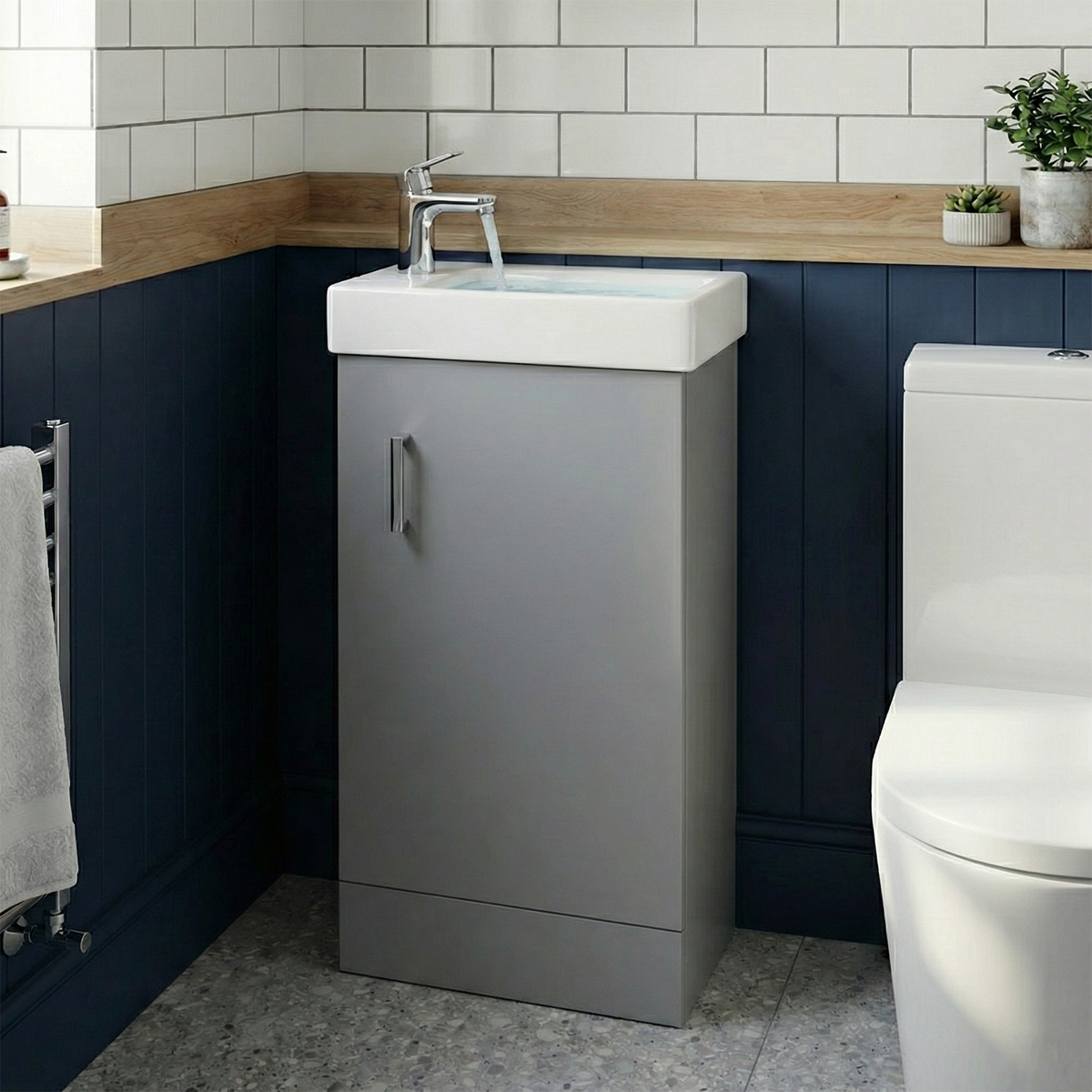 Nanuya Cloakroom 400mm Matte Grey Freestanding Vanity Basin Unit & Close Coupled Toilet with Soft Close Seat