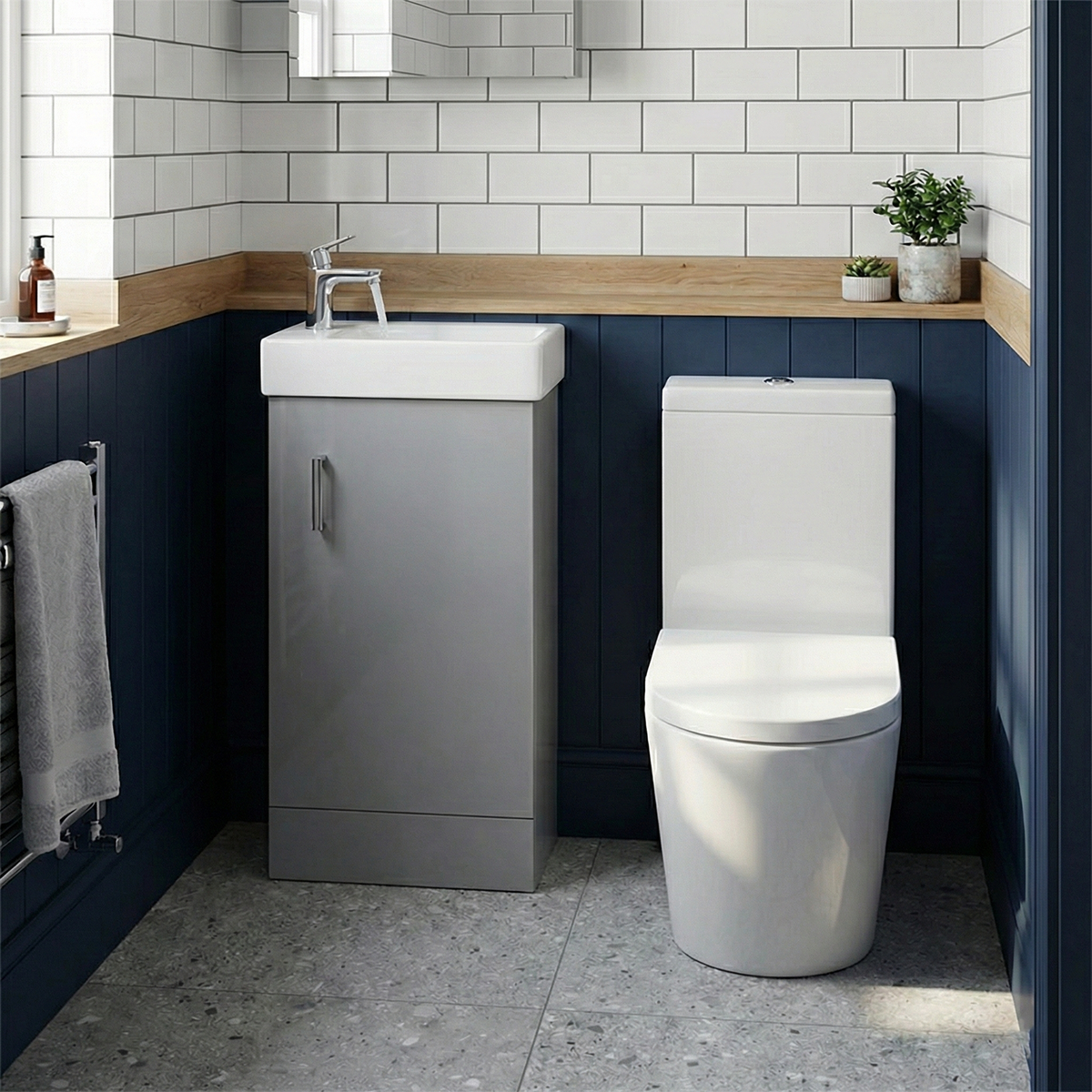 Nanuya Cloakroom 400mm Matte Grey Freestanding Vanity Basin Unit & Close Coupled Toilet with Soft Close Seat