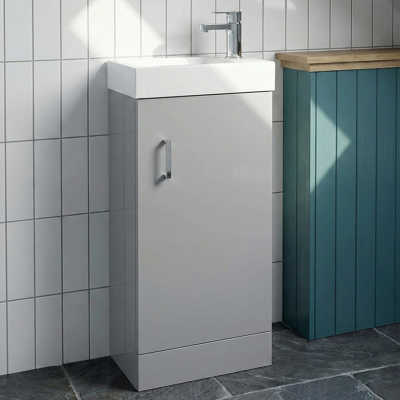 Nanuya Cloakroom 400mm Matte Grey Freestanding Vanity Basin Unit & Close Coupled Toilet with Soft Close Seat