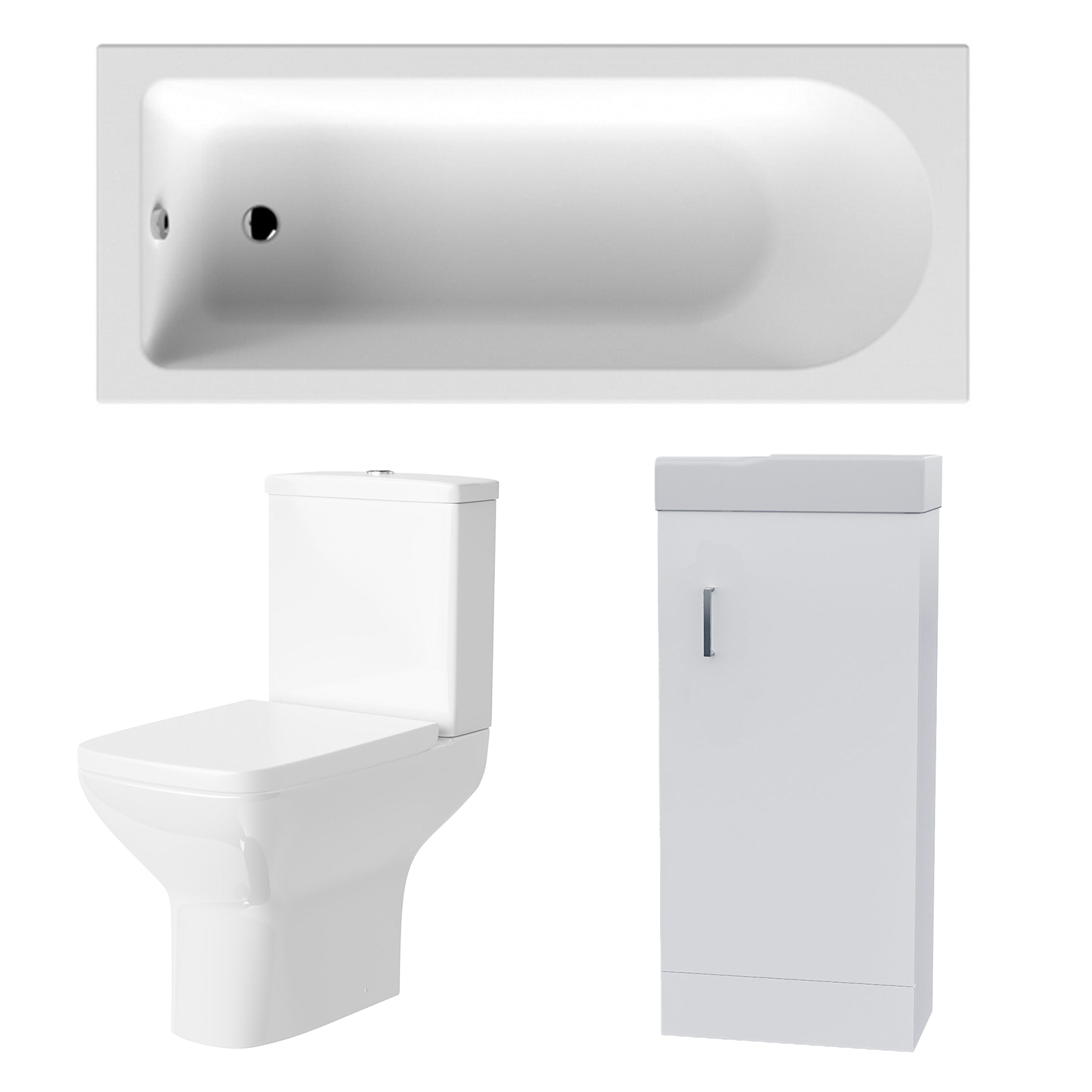 Small Bathroom Suite - Nanuya 400mm White Cloakroom Basin Vanity Unit with Close Coupled Toilet & 1500mm Standard Round Single Ended Bath