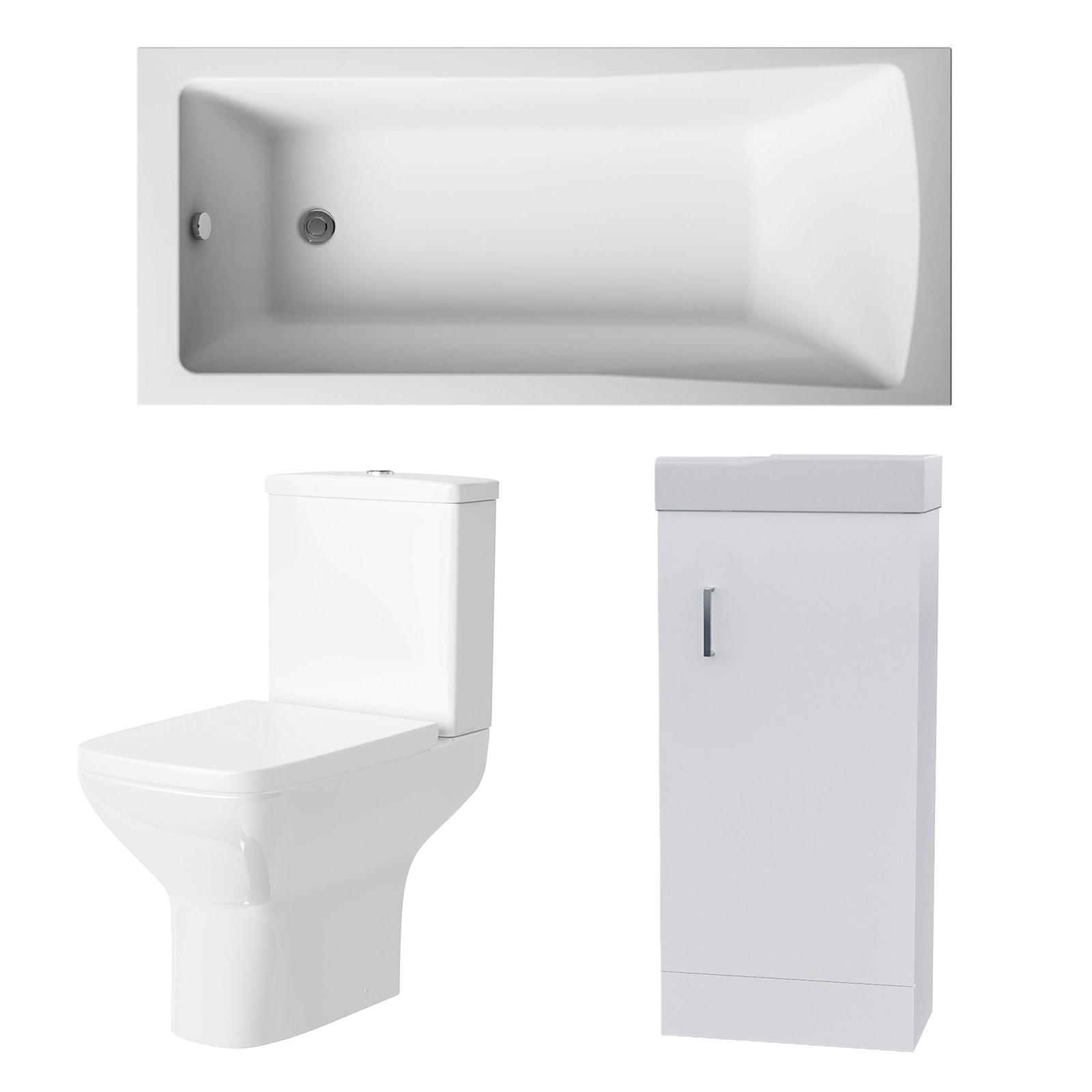 Small Bathroom Suite - Nanuya 400mm White Cloakroom Basin Vanity Unit with Close Coupled Toilet & 1400mm Square Single Ended Bath