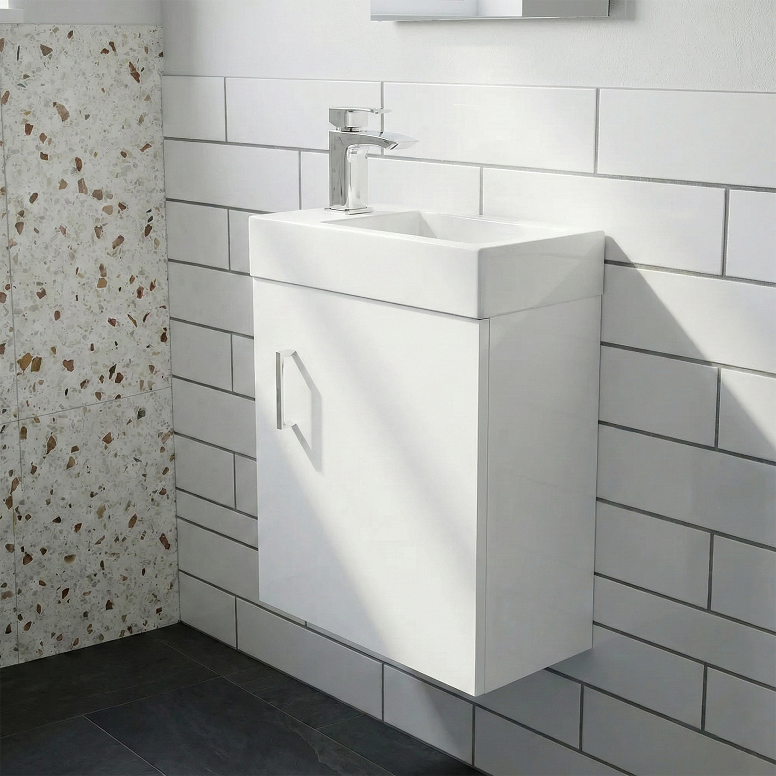 Nanuya Cloakroom 400mm White Wall Hung Vanity Basin Unit & Close Coupled Toilet with Soft Close Seat