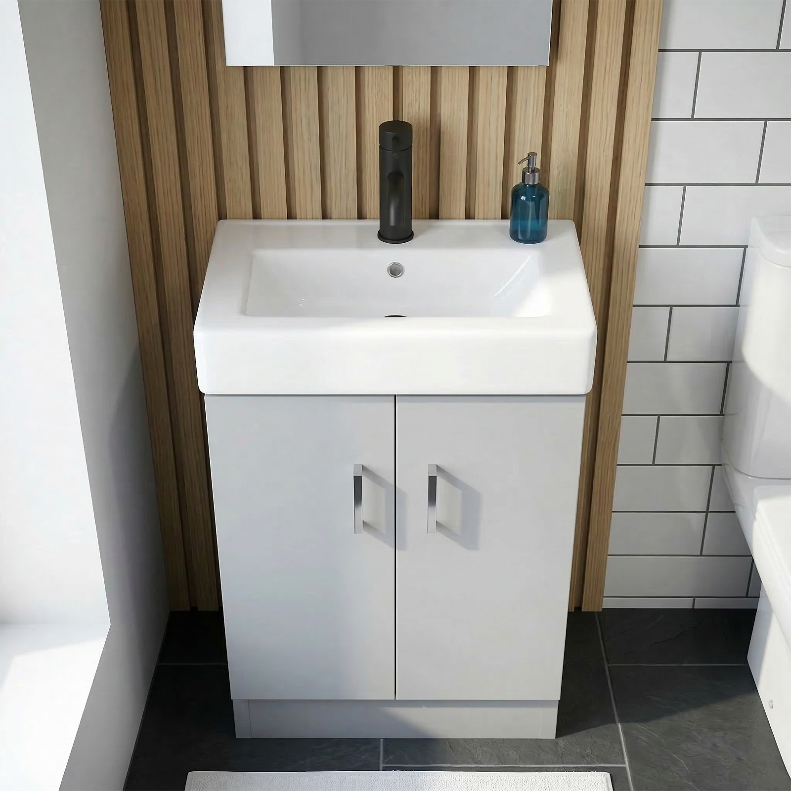 Nanuya Cloakroom 450mm Matte Grey Freestanding Vanity Basin Unit & Close Coupled Toilet with Soft Close Seat