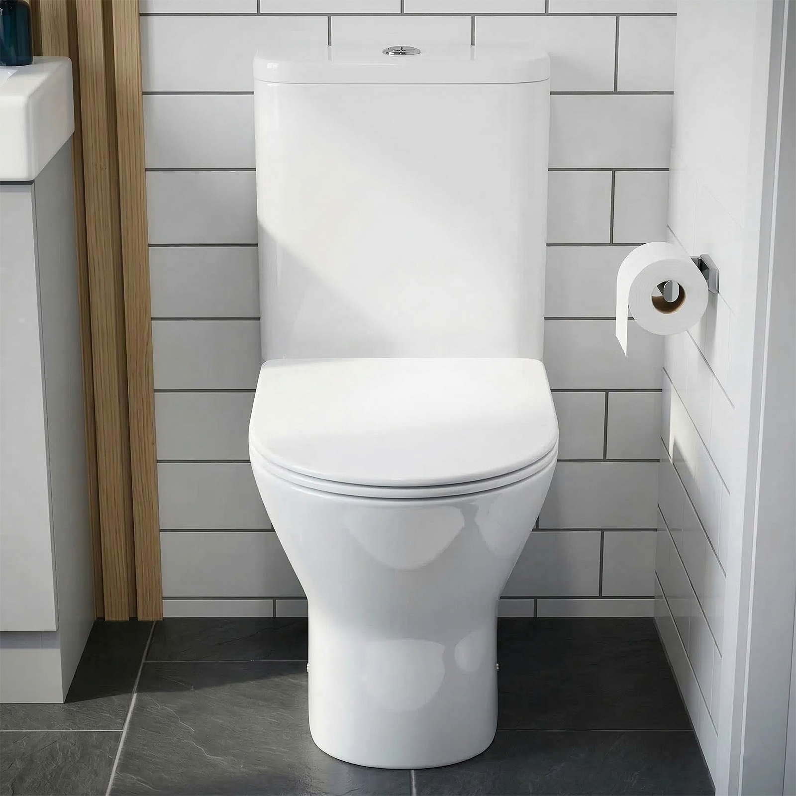 Nanuya Cloakroom 450mm Matte Grey Freestanding Vanity Basin Unit & Close Coupled Toilet with Soft Close Seat