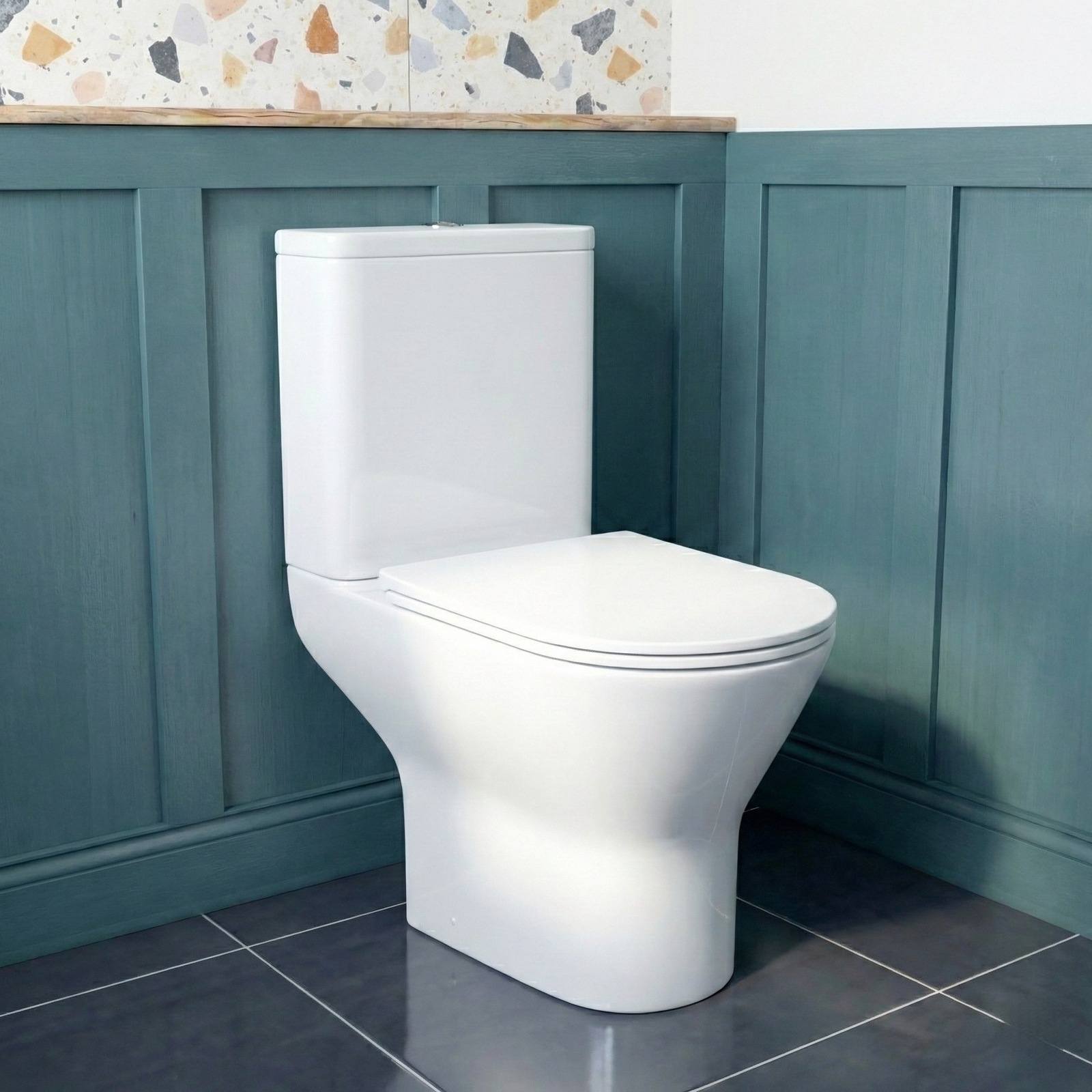 Nanuya Cloakroom 500mm Matte Grey Freestanding Vanity Round Basin Unit & Close Coupled Toilet with Soft Close Seat