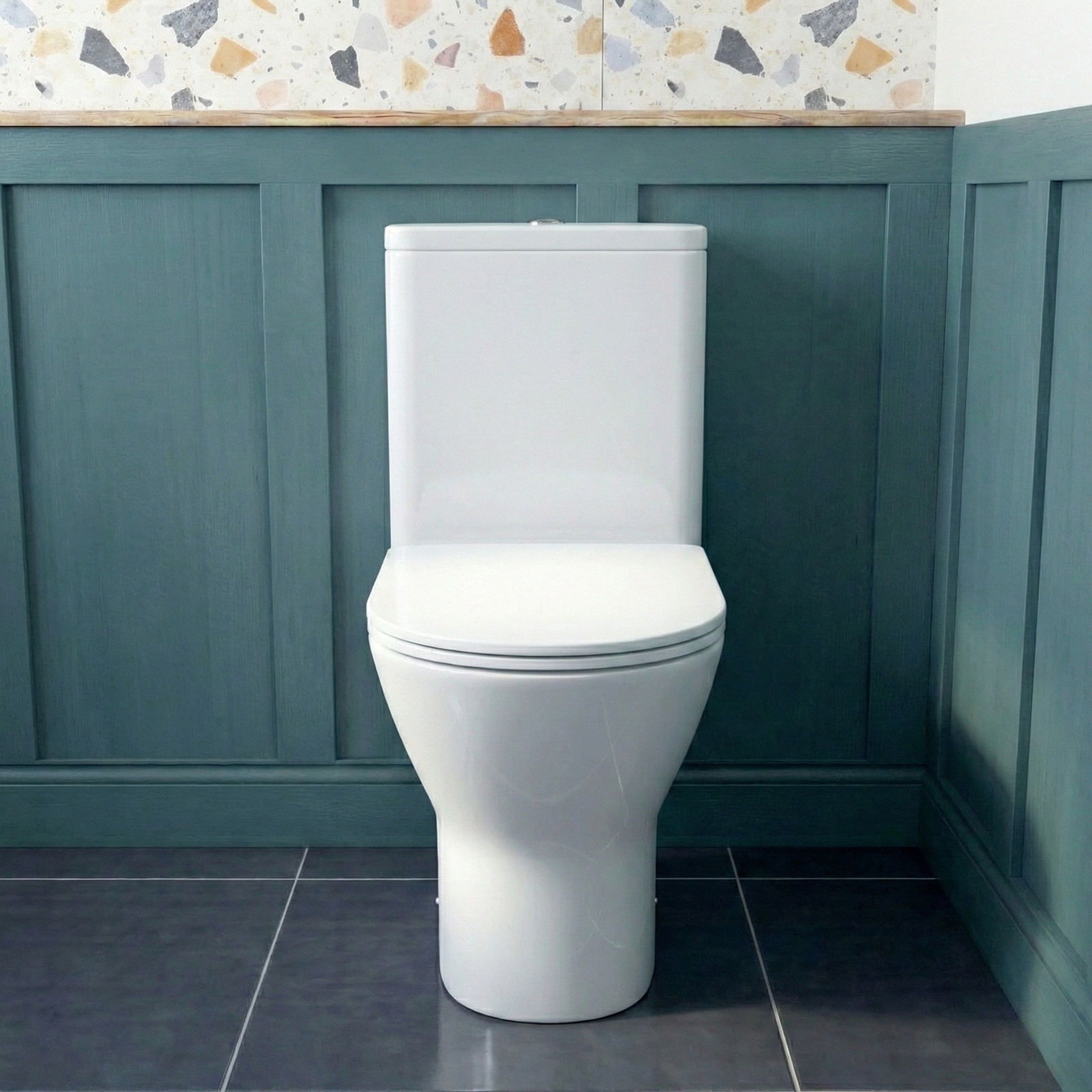Nanuya Cloakroom 500mm Matte Grey Freestanding Vanity Round Basin Unit & Close Coupled Toilet with Soft Close Seat