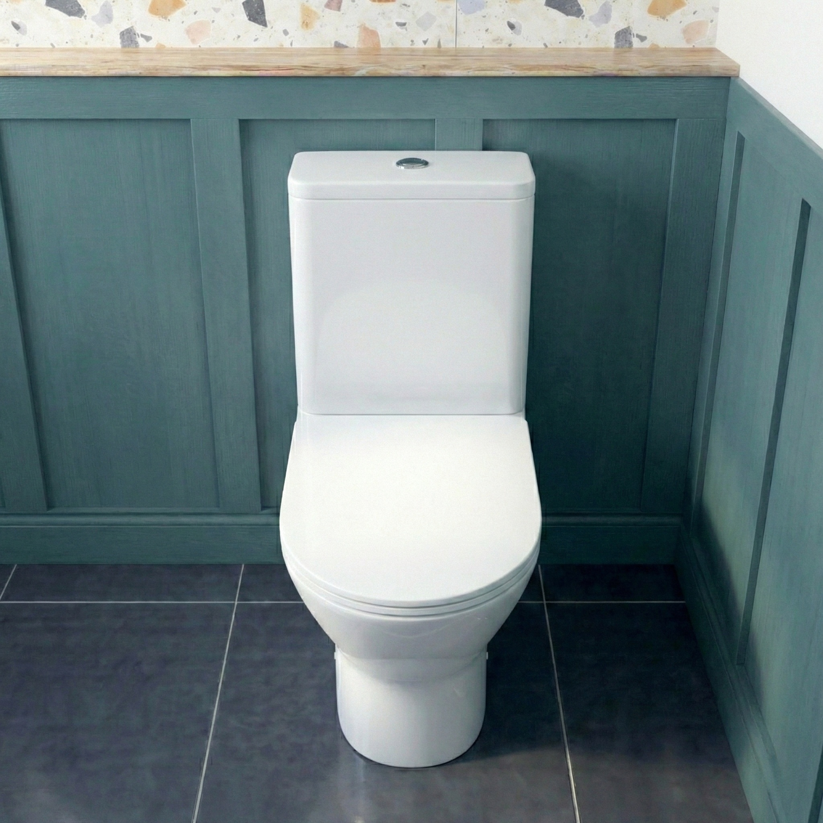 Nanuya Cloakroom 500mm Matte Grey Freestanding Vanity Round Basin Unit & Close Coupled Toilet with Soft Close Seat