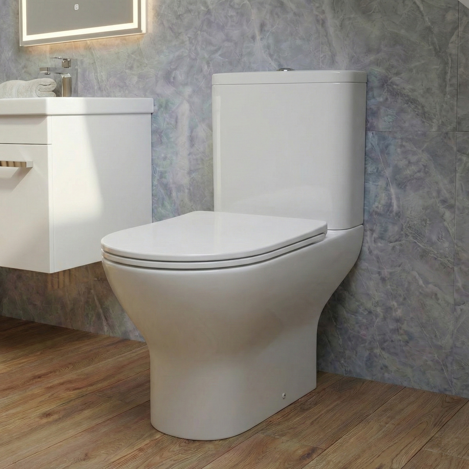 Nanuya Cloakroom 500mm White Wall Hung 1 Drawer Vanity Basin Unit & Close Coupled Toilet with Soft Close Seat