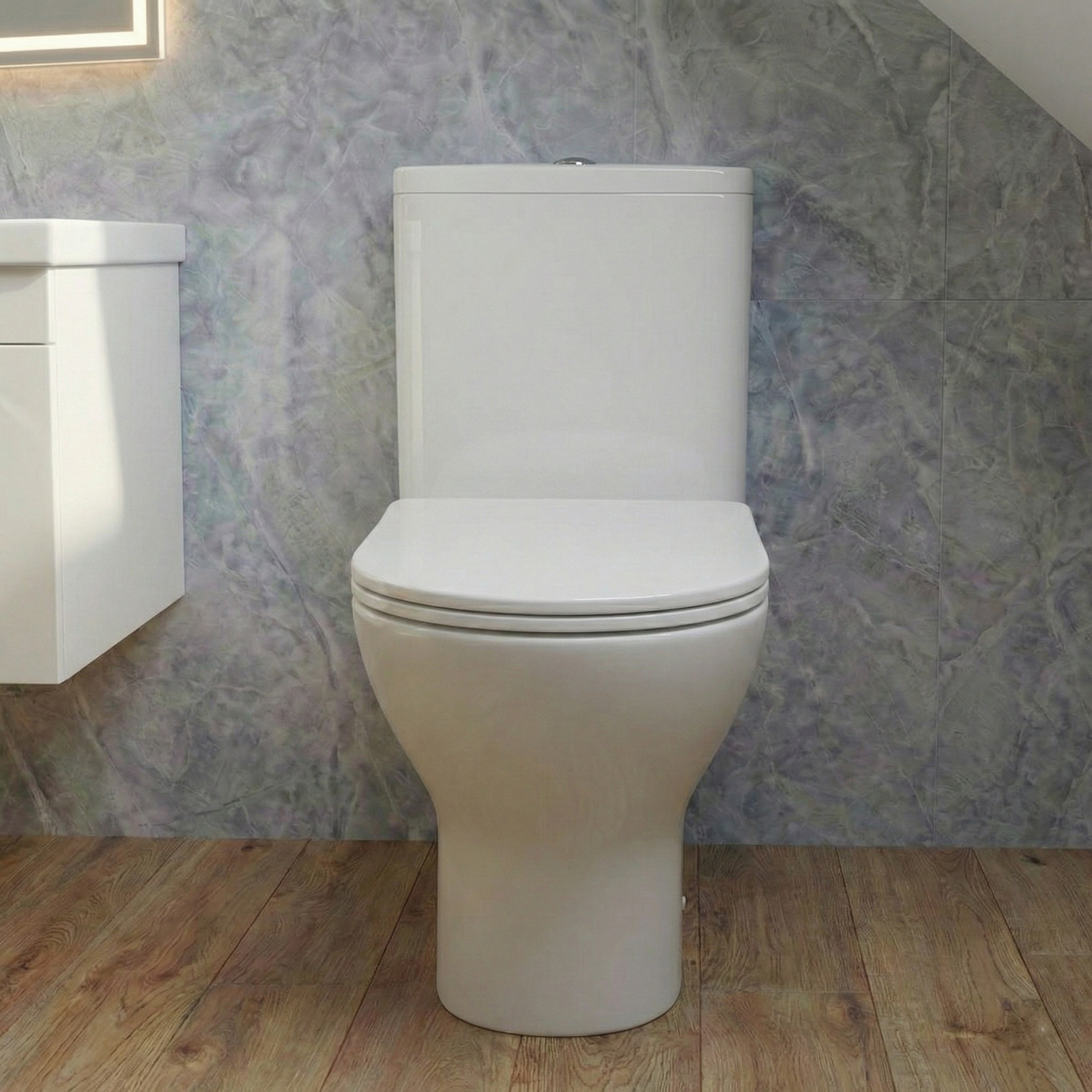 Nanuya Cloakroom 500mm White Wall Hung 1 Drawer Vanity Basin Unit & Close Coupled Toilet with Soft Close Seat