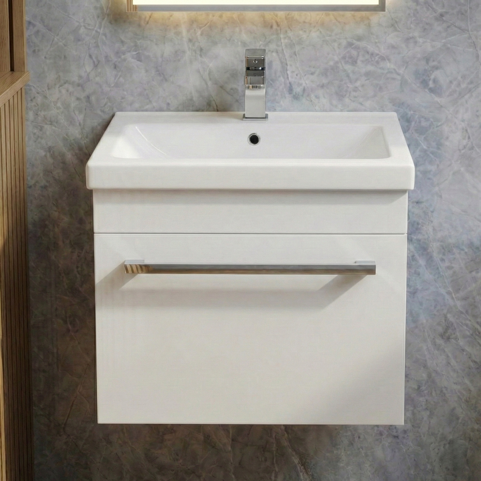 Nanuya Cloakroom 500mm White Wall Hung 1 Drawer Vanity Basin Unit & Close Coupled Toilet with Soft Close Seat