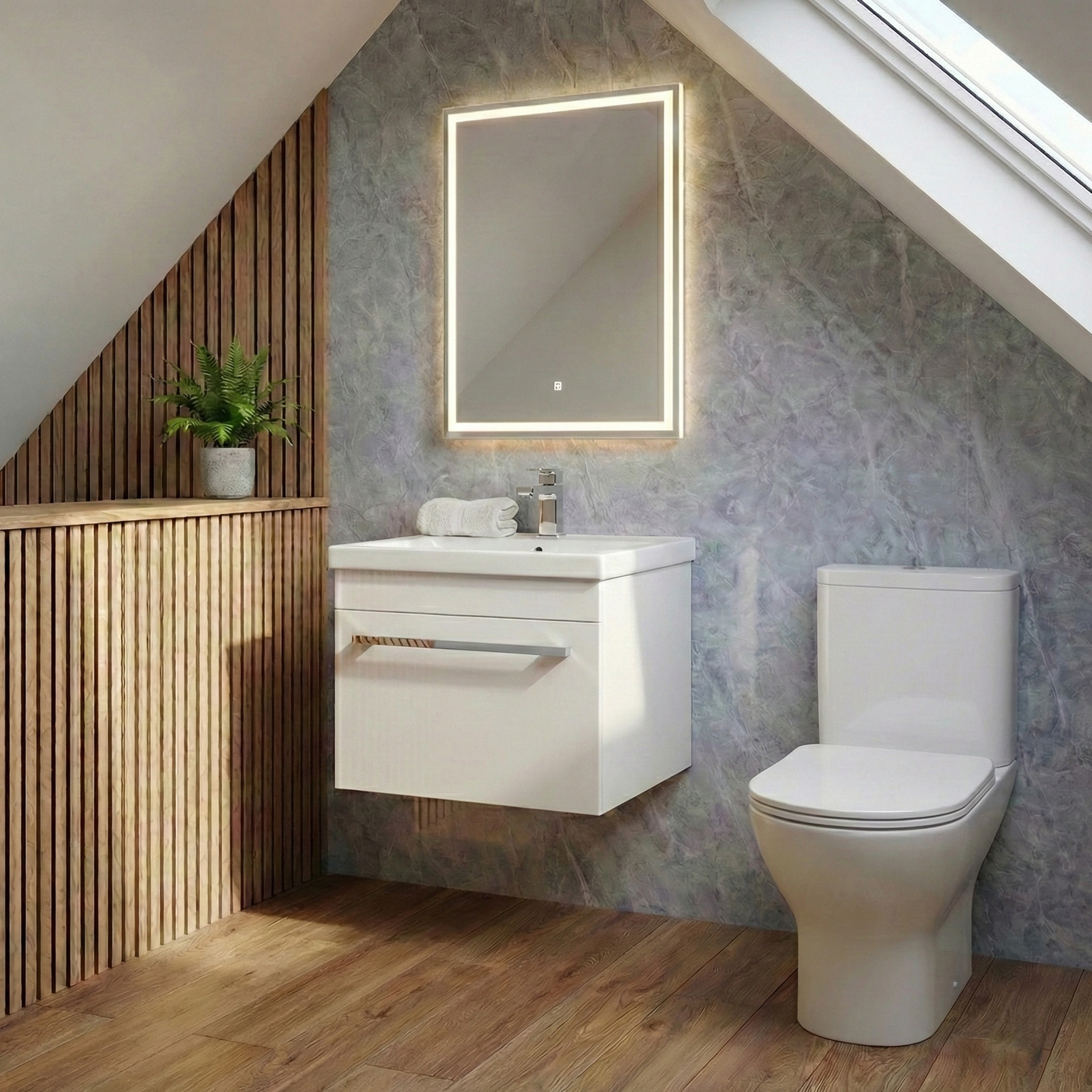 Nanuya Cloakroom 500mm White Wall Hung 1 Drawer Vanity Basin Unit & Close Coupled Toilet with Soft Close Seat