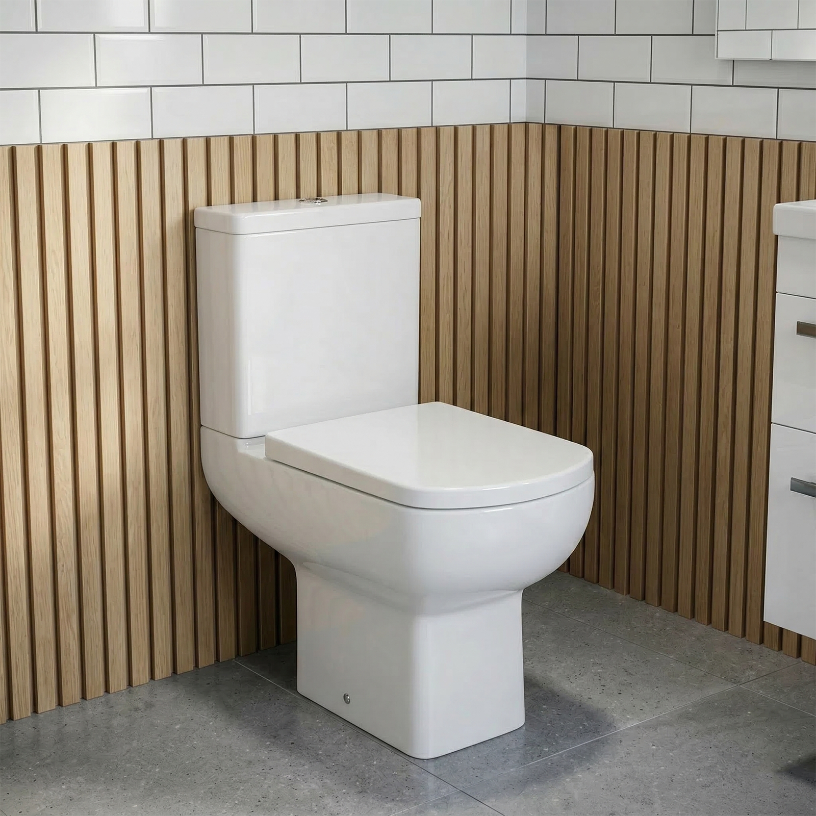 Nanuya Cloakroom 500mm White Wall Hung 2 Drawer Vanity Basin Unit & Close Coupled Toilet with Soft Close Seat
